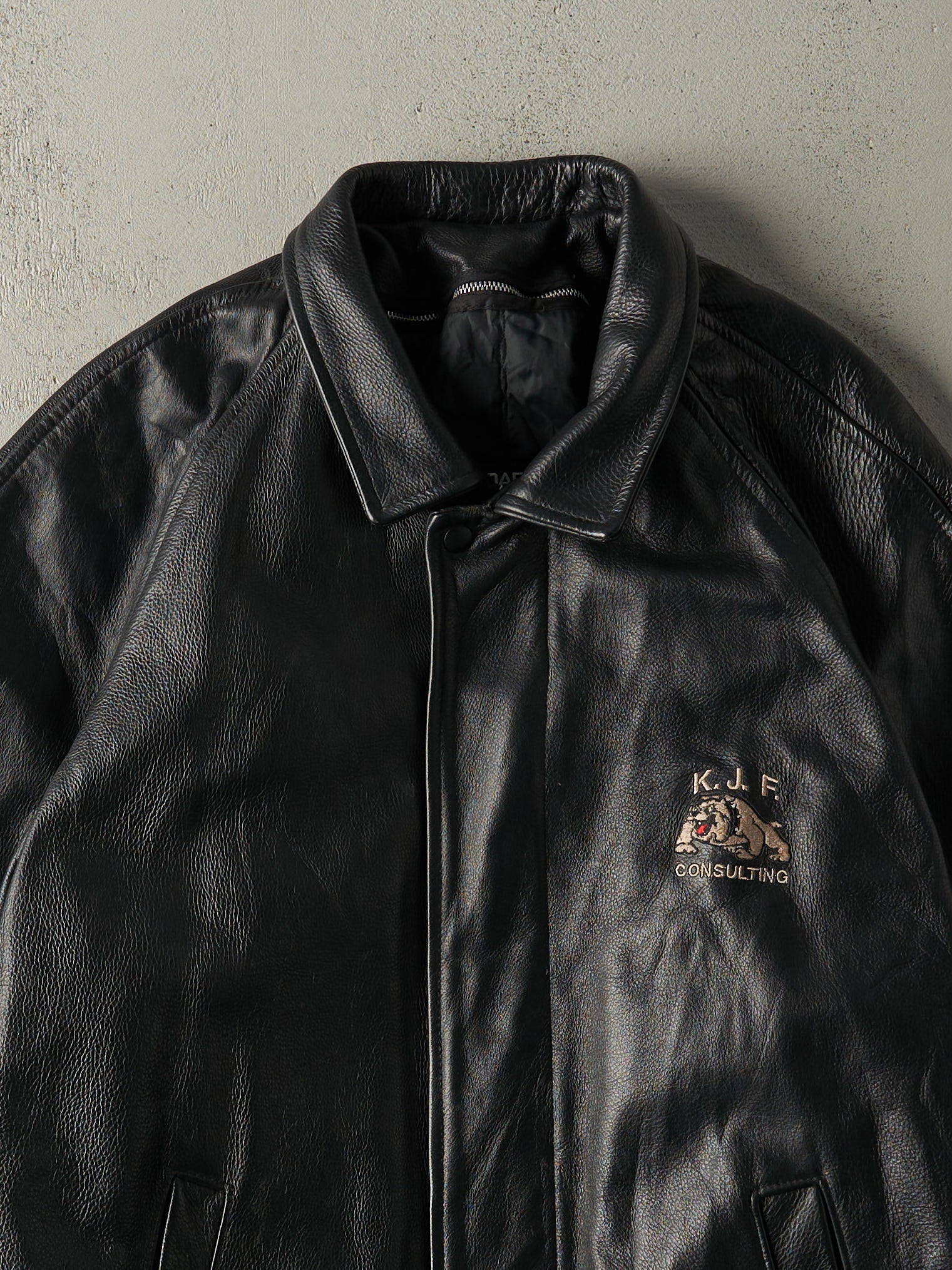 Vintage 90s Black Embroidered Canada Sportswear Leather Jacket (L)