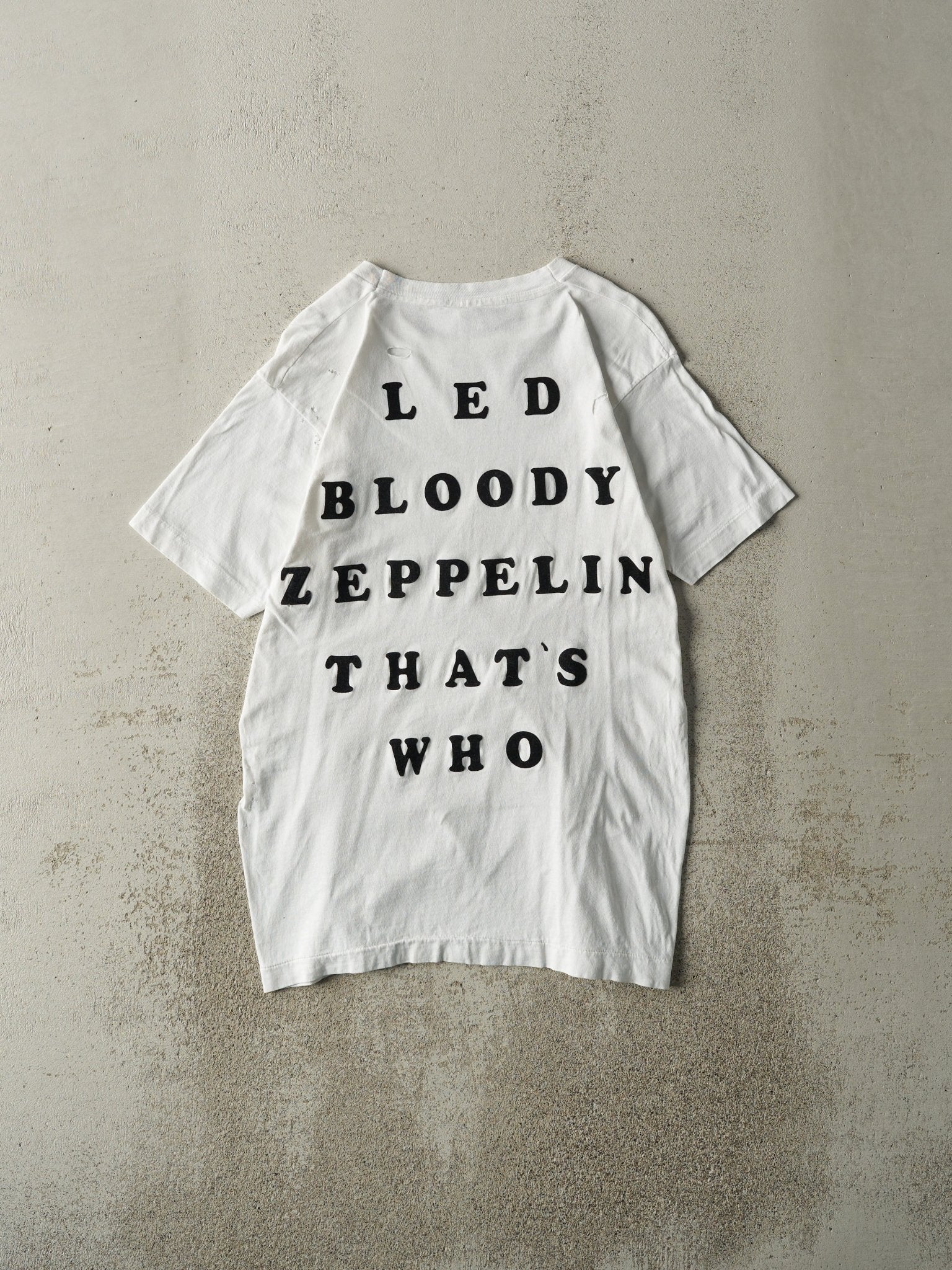 Vintage 80s White "Led Bloody Zeppelin" Parking Lot Bootleg Single Stitch Tee (XS/S)