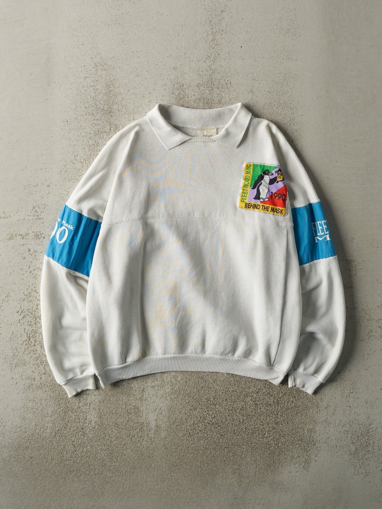 Vintage 90' White Fleetwood Mac Behind The Mask Collared Crewneck (L)