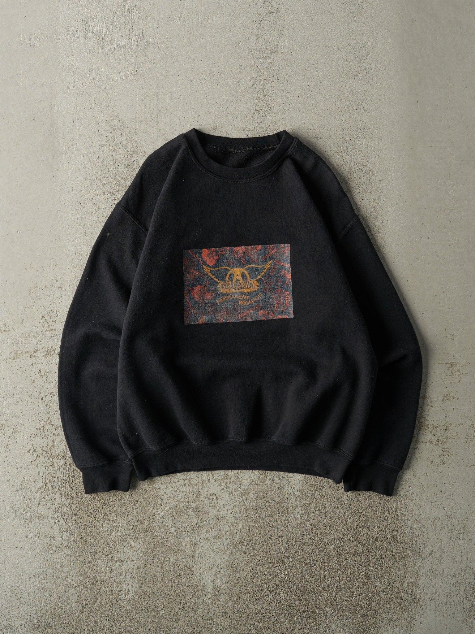 Vintage 90s Black Aerosmith Permenant Vacation Bootleg Crewneck (S/M)