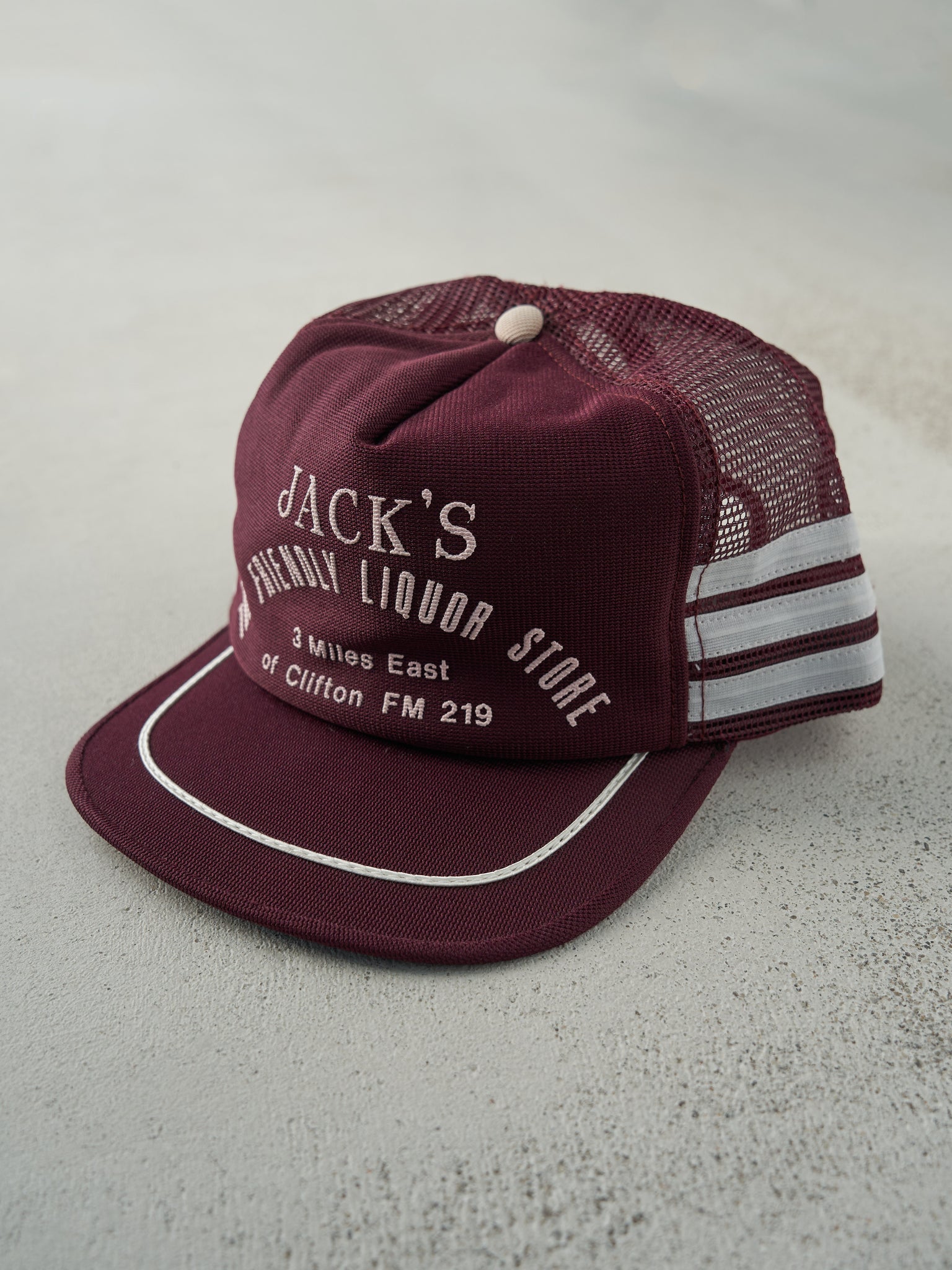 Vintage 70s Burgundy Jacks Liquor Store Trucker Hat