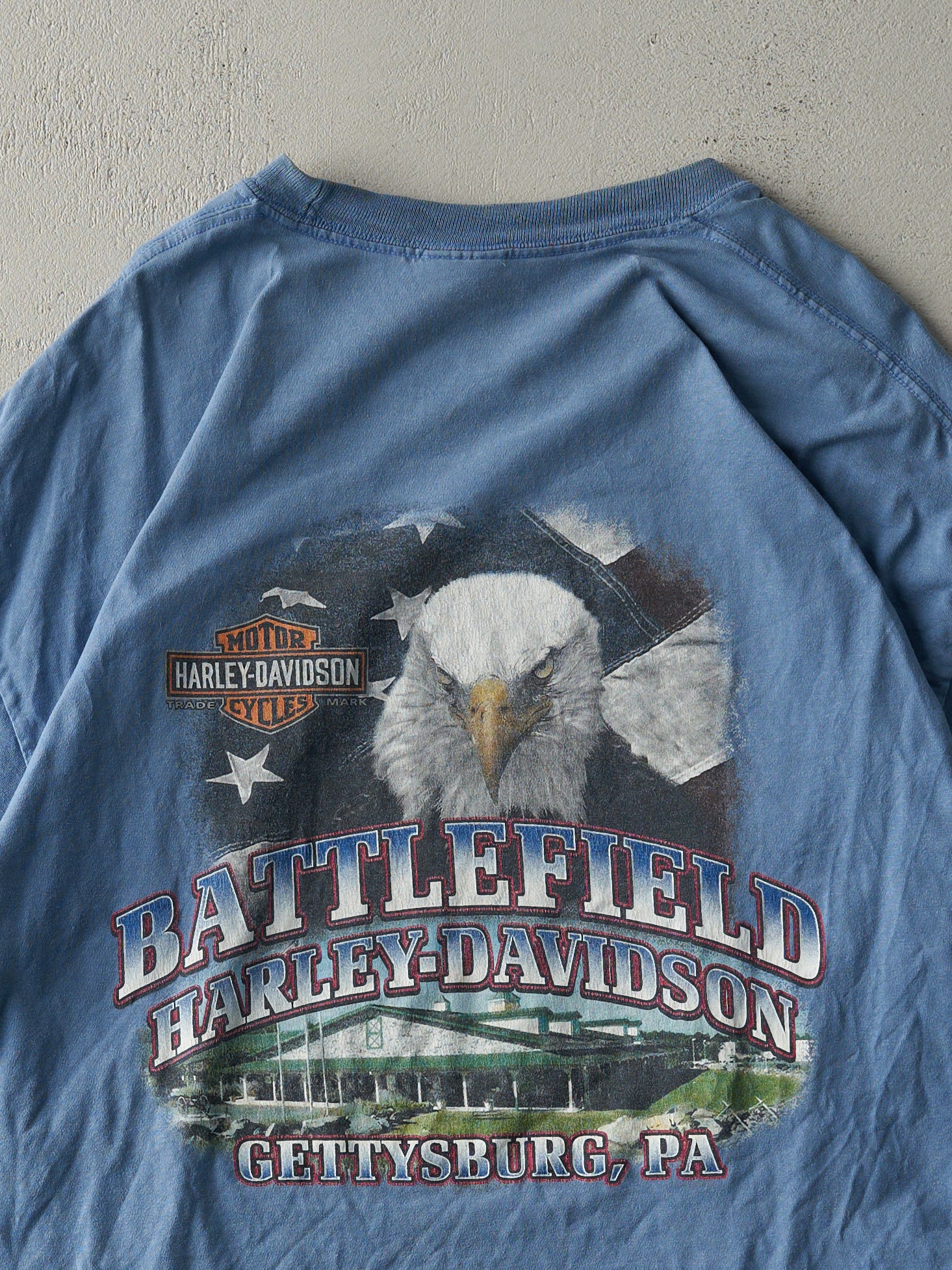 15' Slate Blue Gettysburg, PA Harley Davidson Pocket Tee (L//XL)