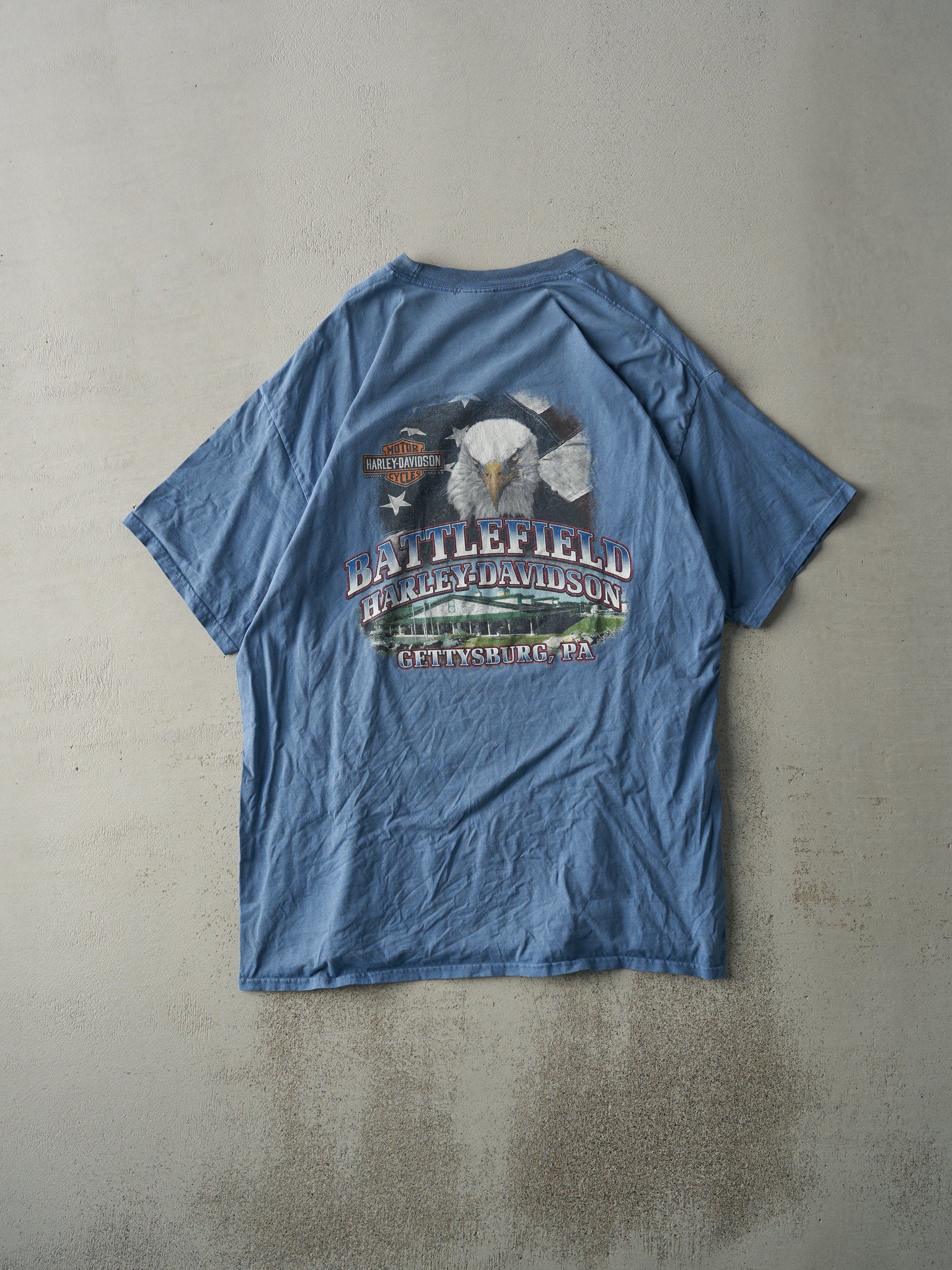 15' Slate Blue Gettysburg, PA Harley Davidson Pocket Tee (L//XL)