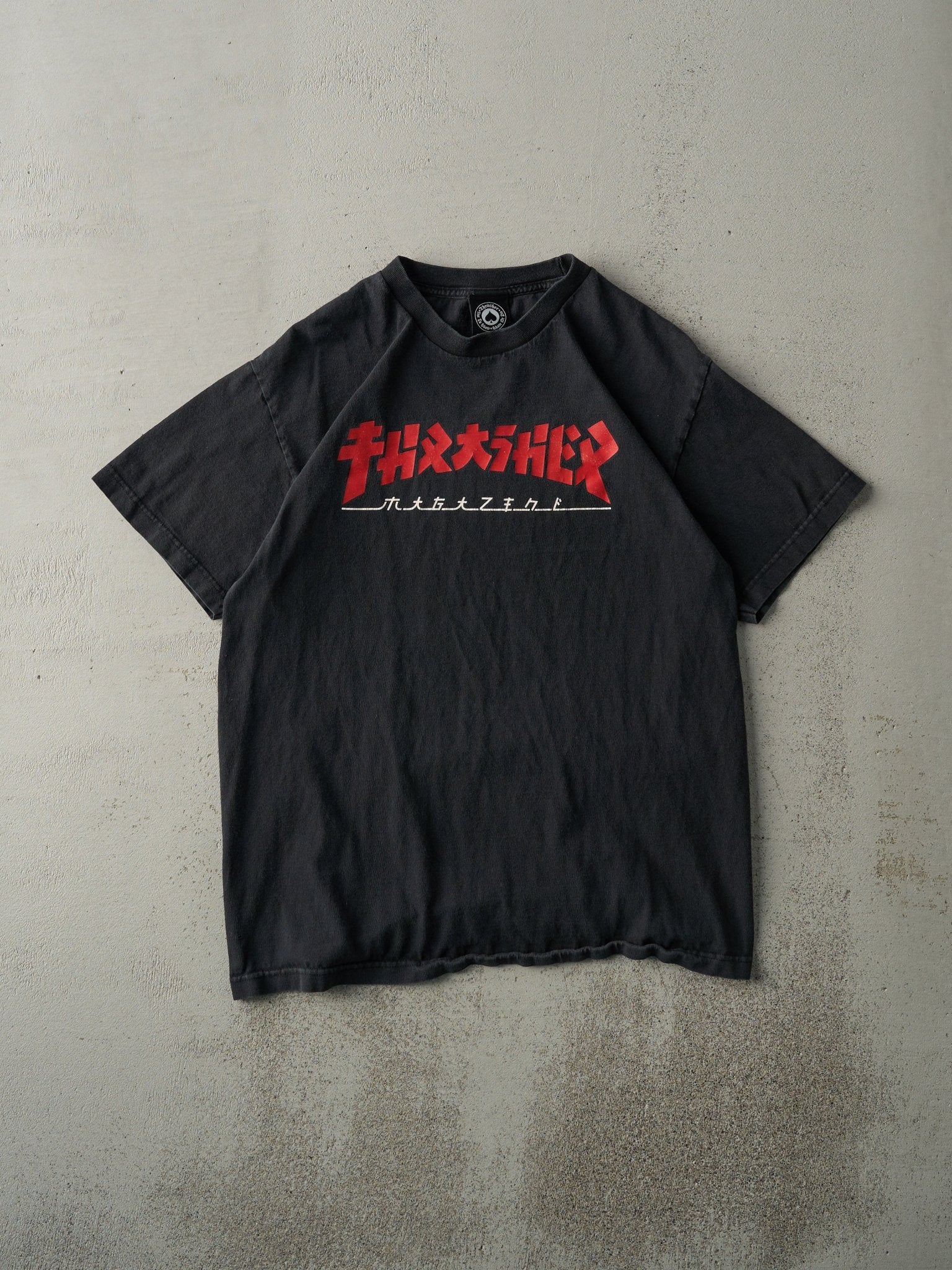 Vintage Y2K Faded Black Thrasher Skate Board Tee (M)