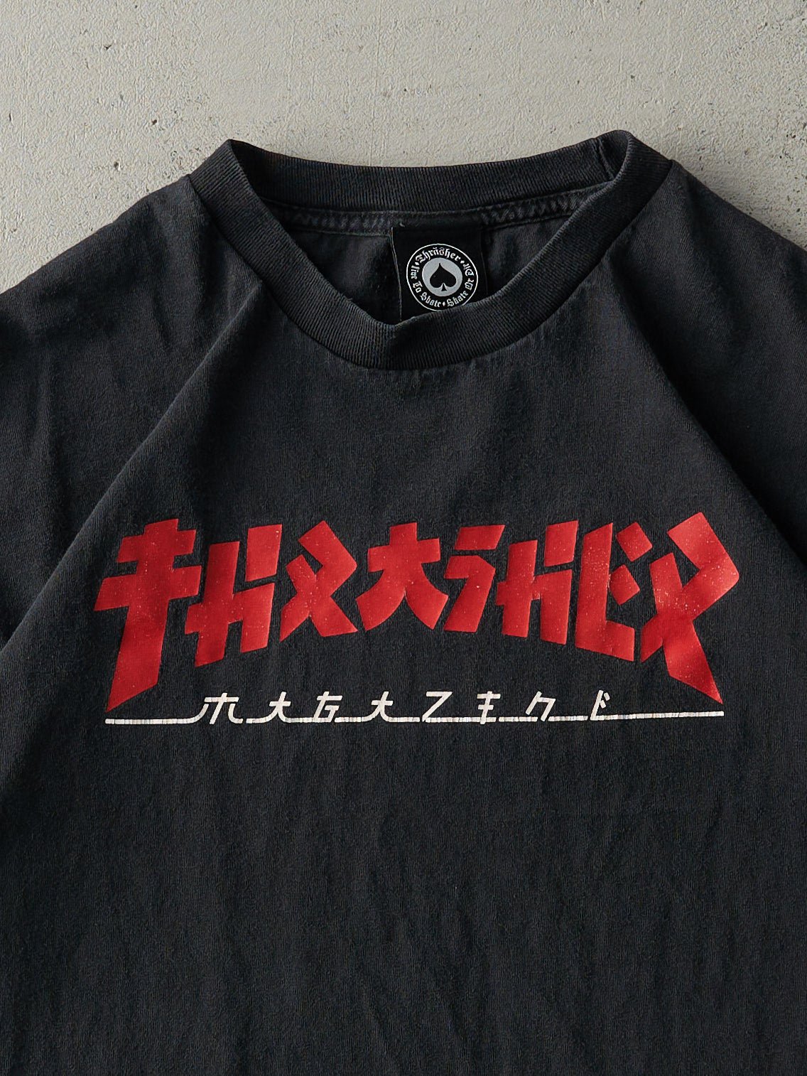 Vintage Y2K Faded Black Thrasher Skate Board Tee (M)