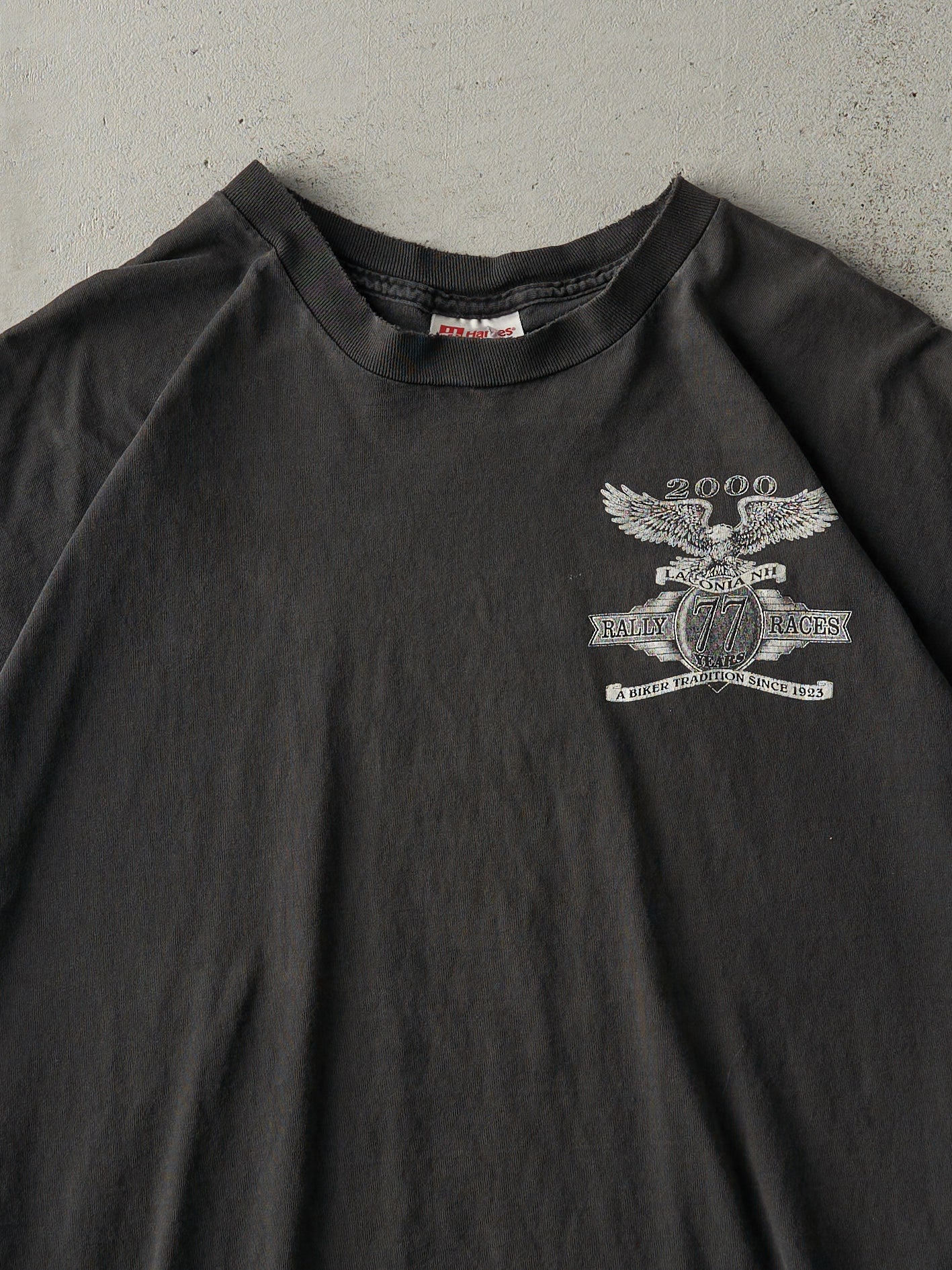 Vintage 00' Black 77 Year Laconia NH Bike Rally Tee (L)