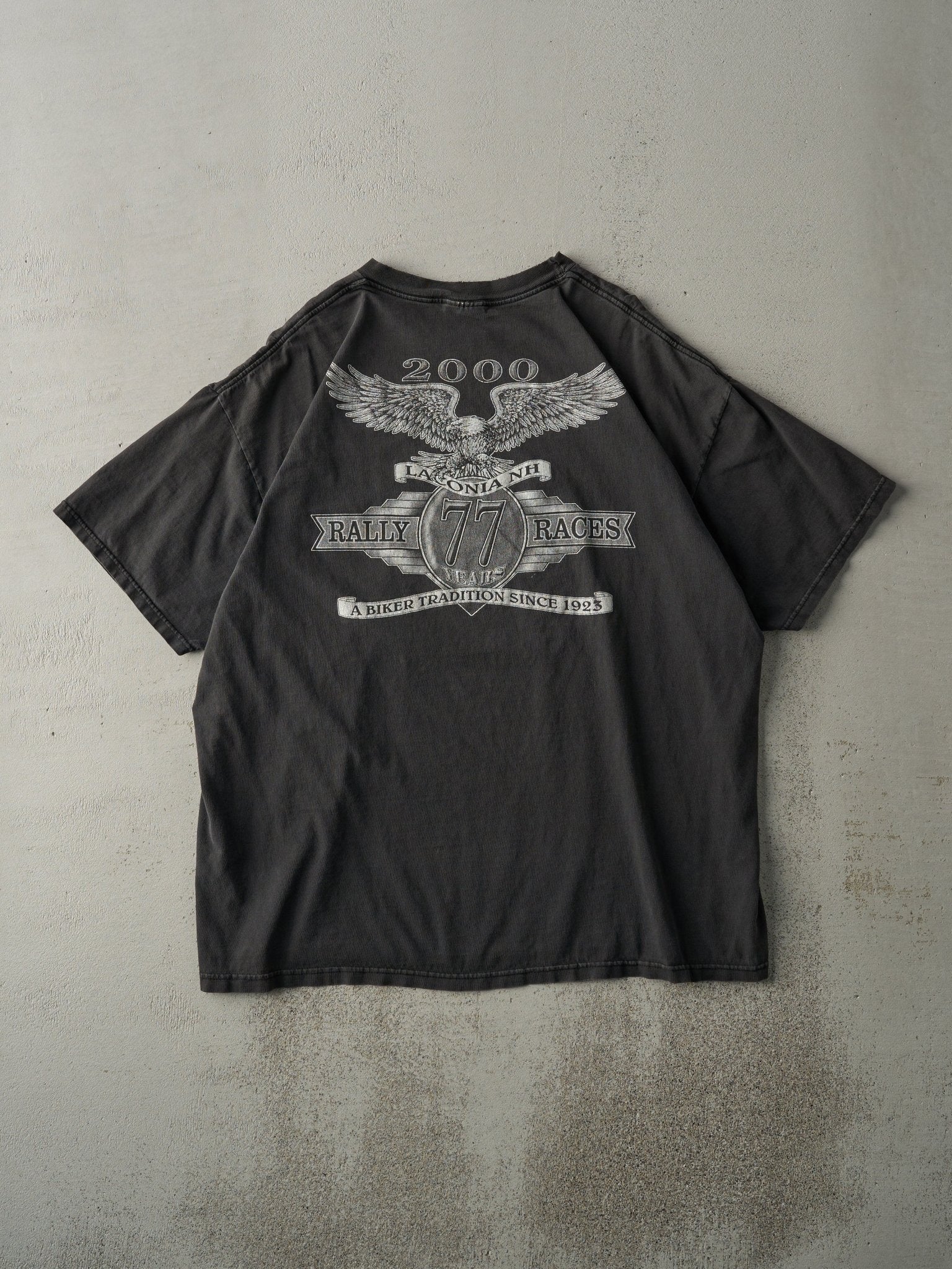 Vintage 00' Black 77 Year Laconia NH Bike Rally Tee (L)