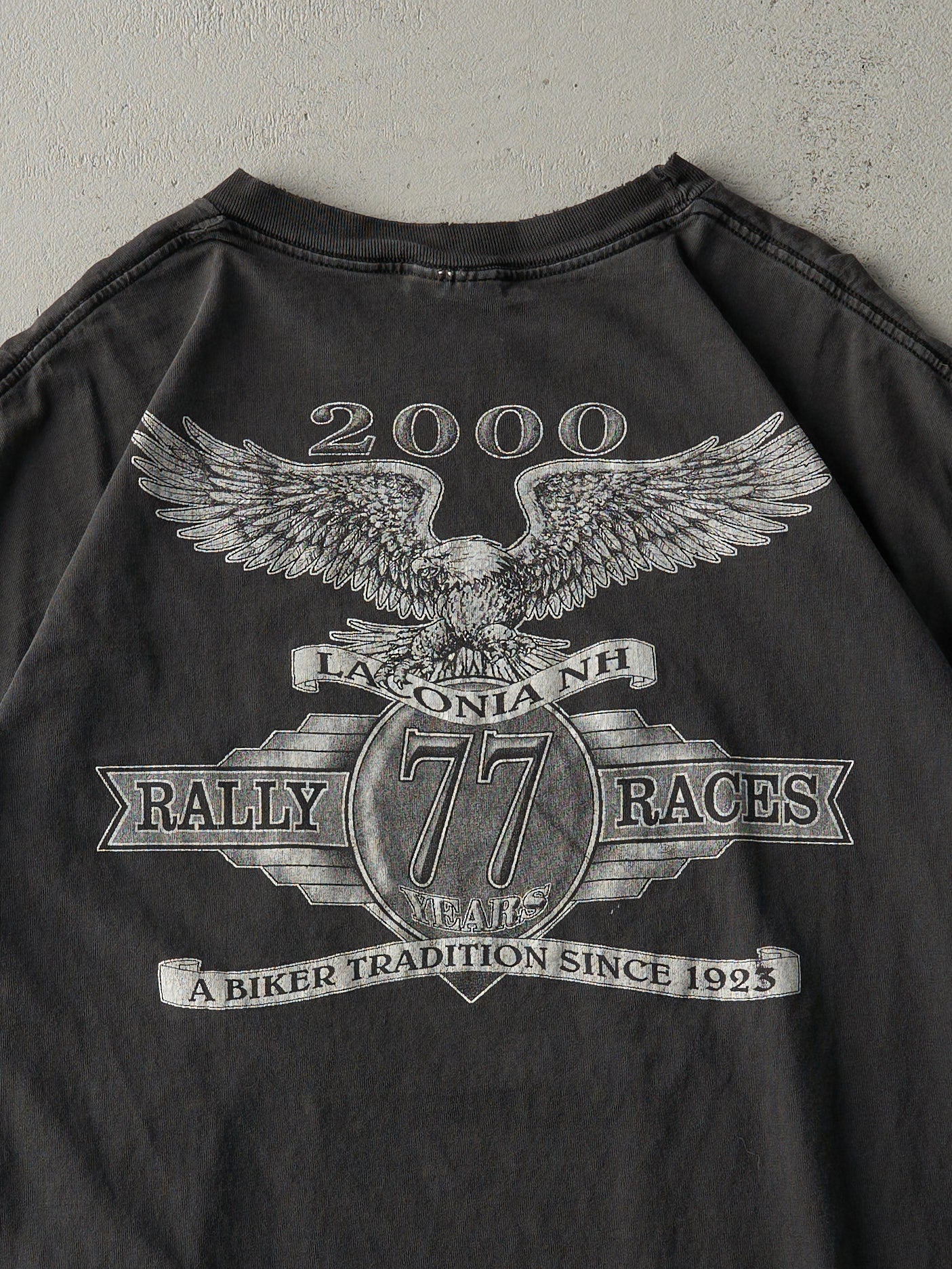 Vintage 00' Black 77 Year Laconia NH Bike Rally Tee (L)