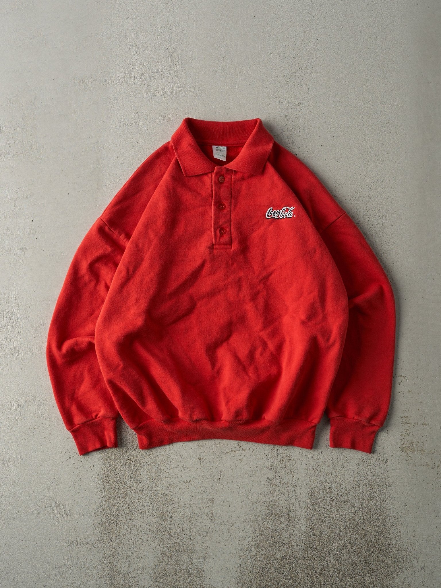 Vintage 90s Red Embroidered Coca-Cola Quarter Button Up Crewneck (L)
