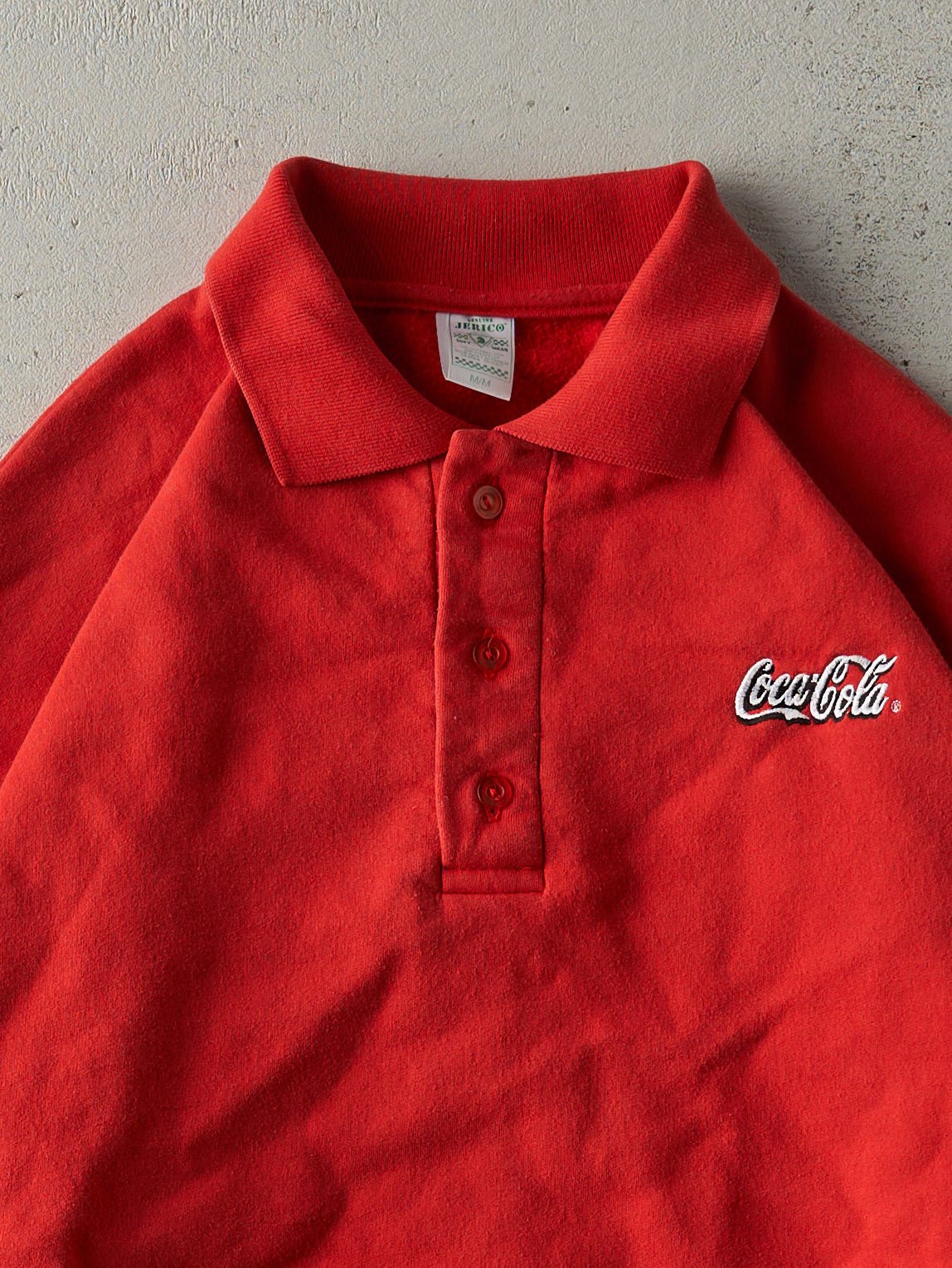 Vintage 90s Red Embroidered Coca-Cola Quarter Button Up Crewneck (L)