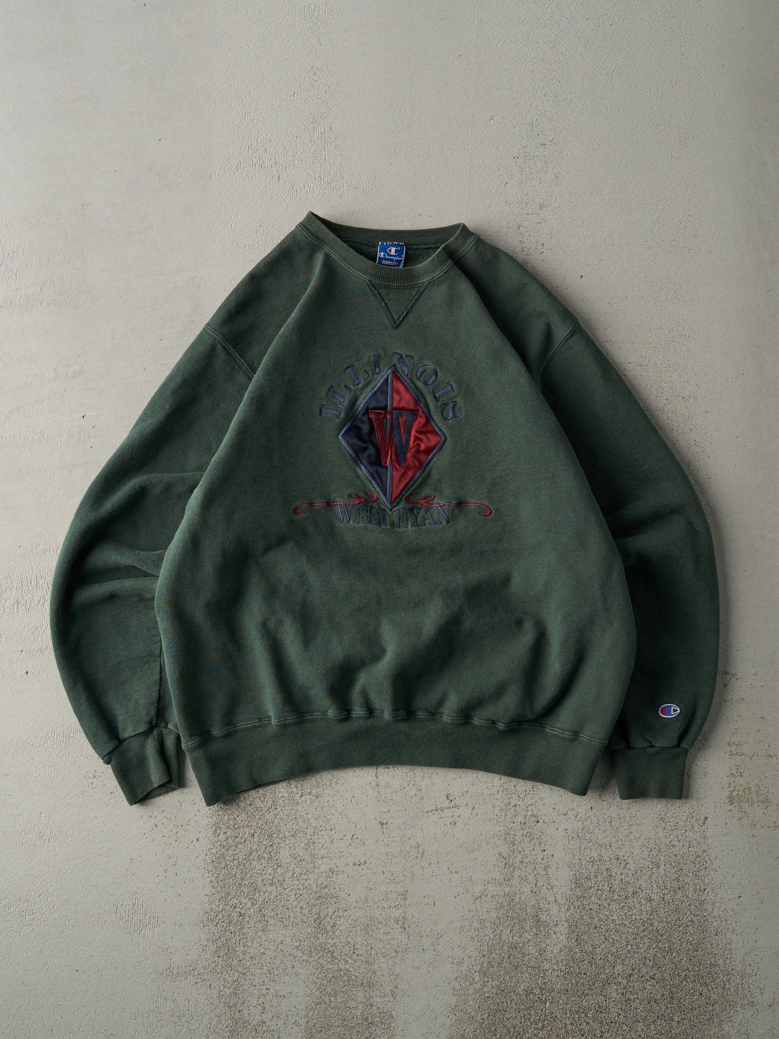 Vintage 90s Green Illinois Wesleyan Embroidered Crewneck (L)
