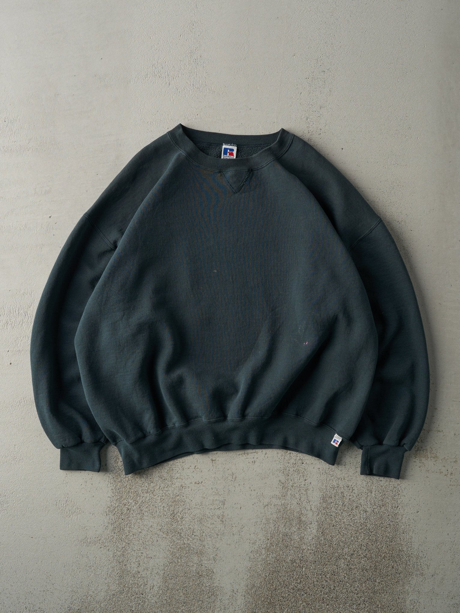 Vintage 90s Washed Pine Green Russell Athletics Blank Crewneck (L)