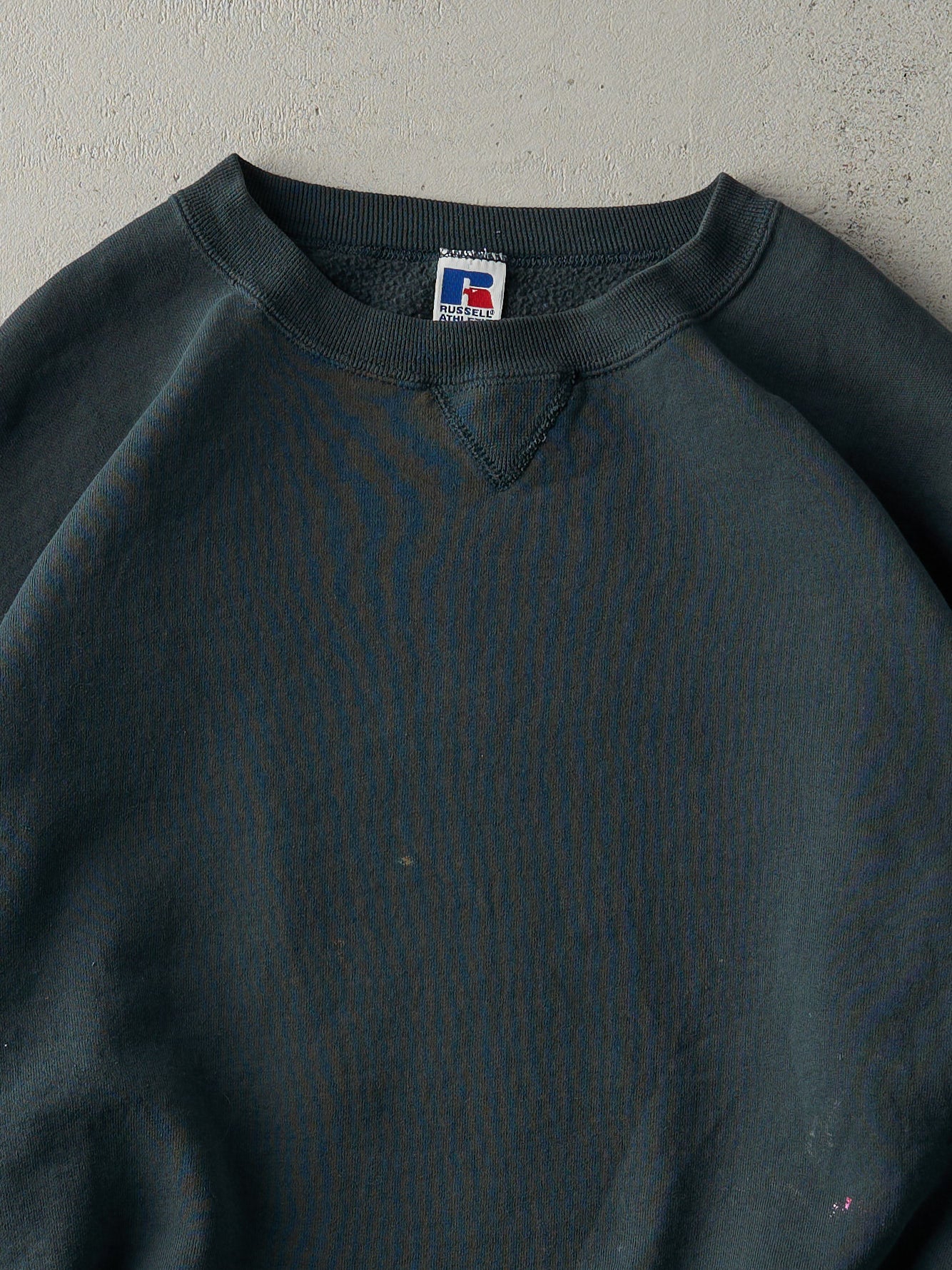 Vintage 90s Washed Pine Green Russell Athletics Blank Crewneck (L)