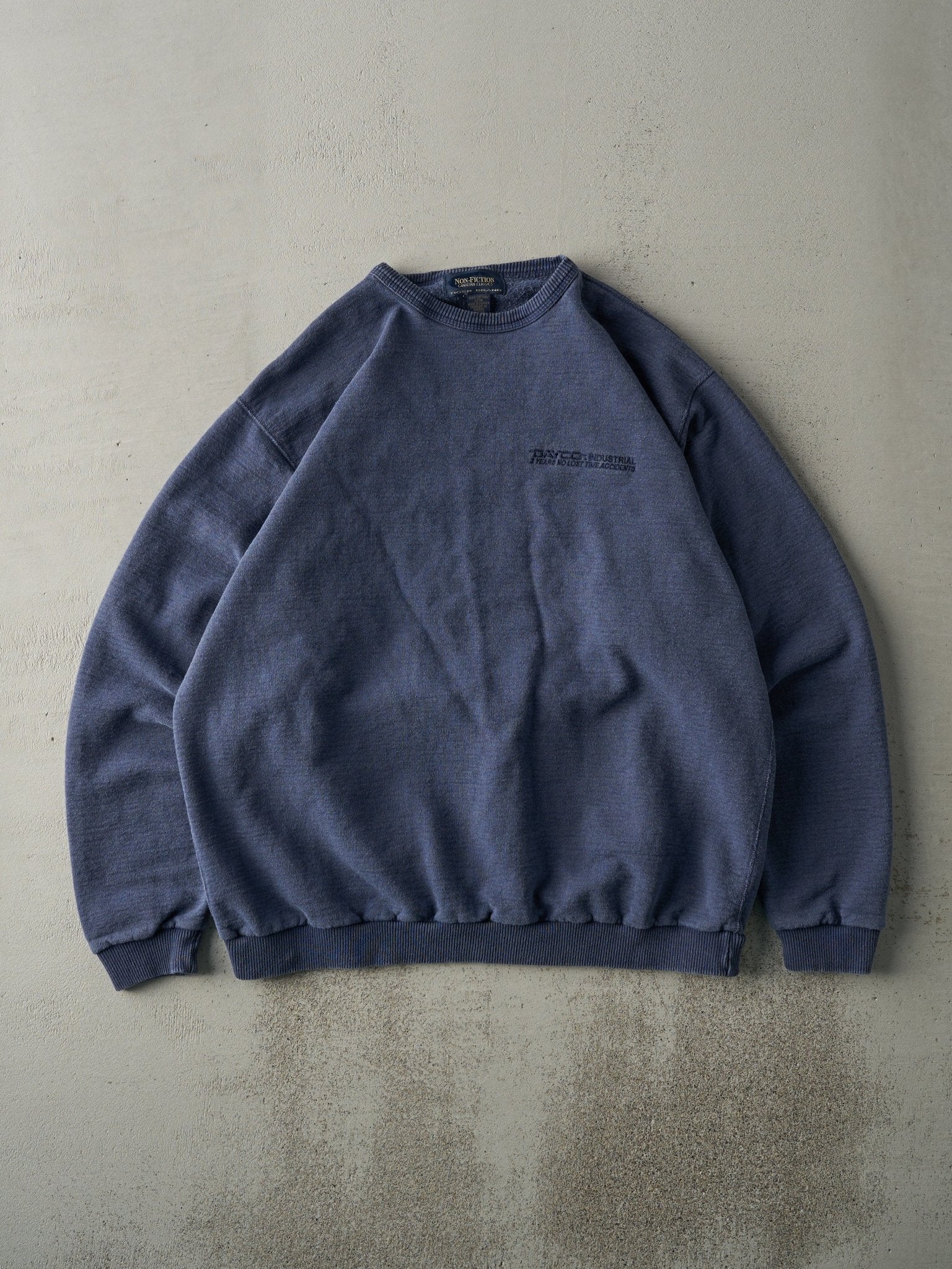 Vintage 90s Washed Navy Embroidered Dayco Industrial Crewneck (L)