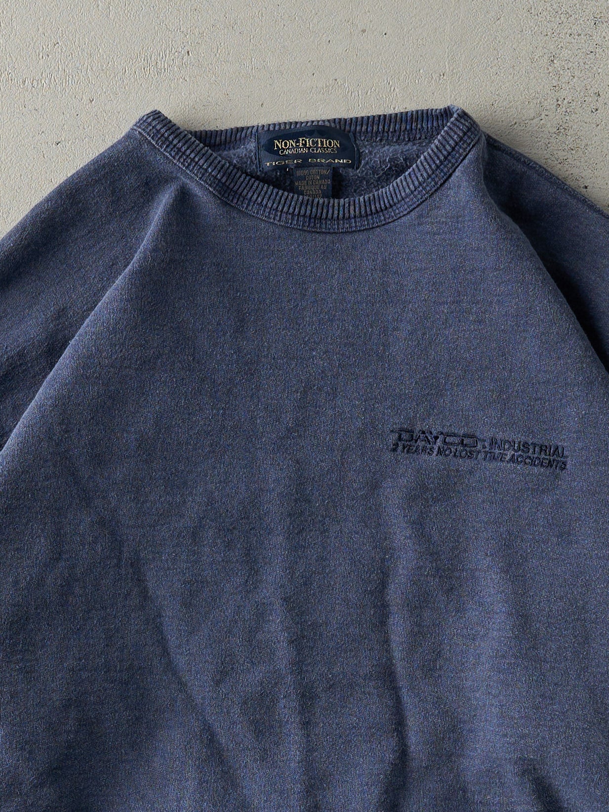 Vintage 90s Washed Navy Embroidered Dayco Industrial Crewneck (L)