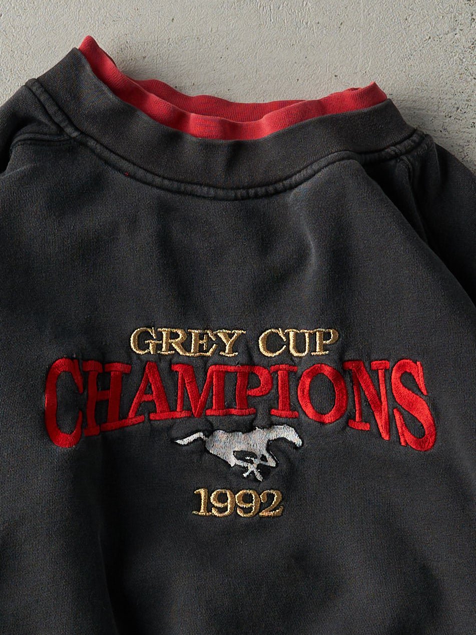 Vintage 92' Faded Black Embroidered Grey Cup Champions Crewneck (S/M)