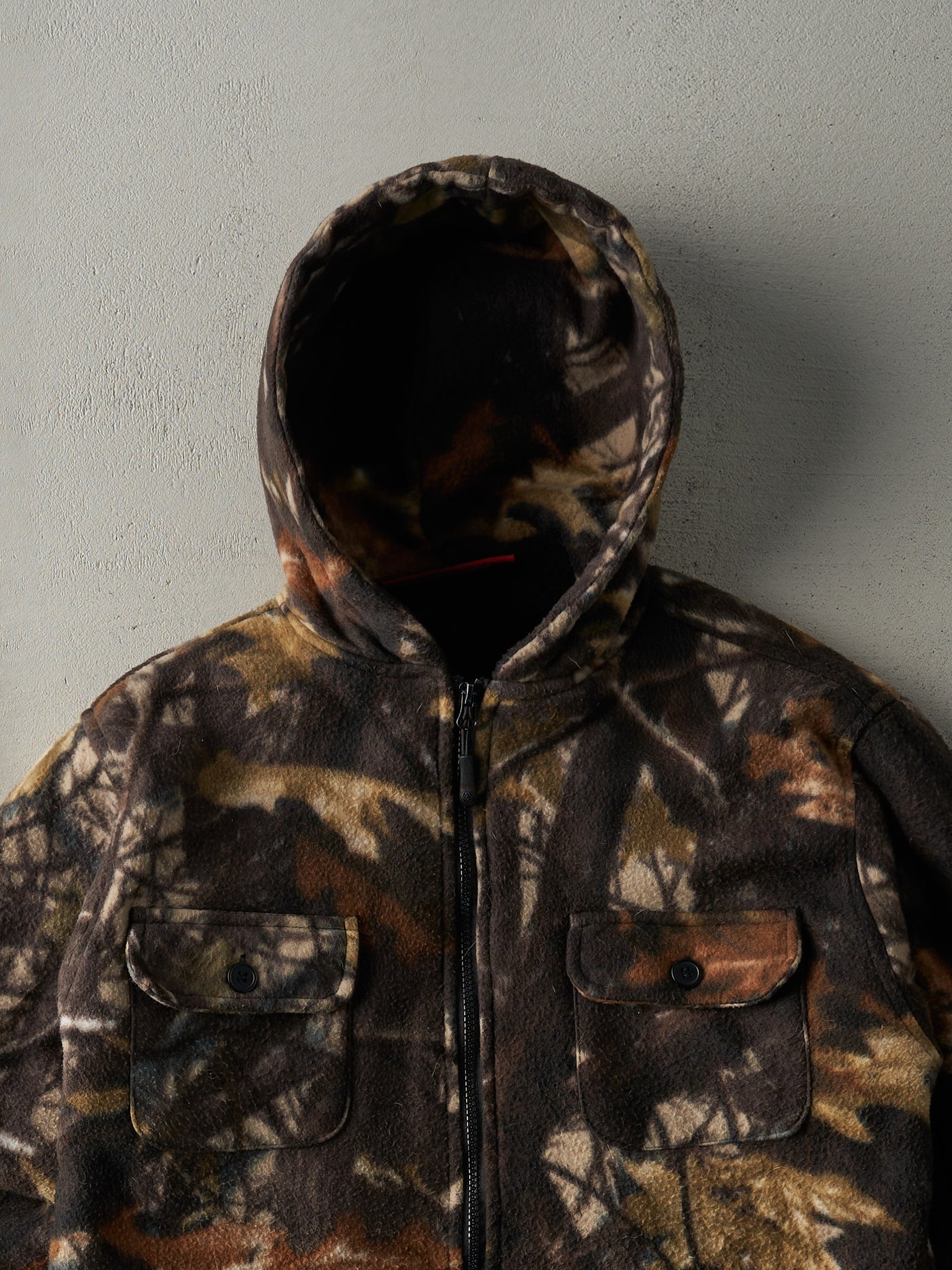 Vintage Y2K Camo Sherpa Lined Hooded Fleece Jacket (S/M)