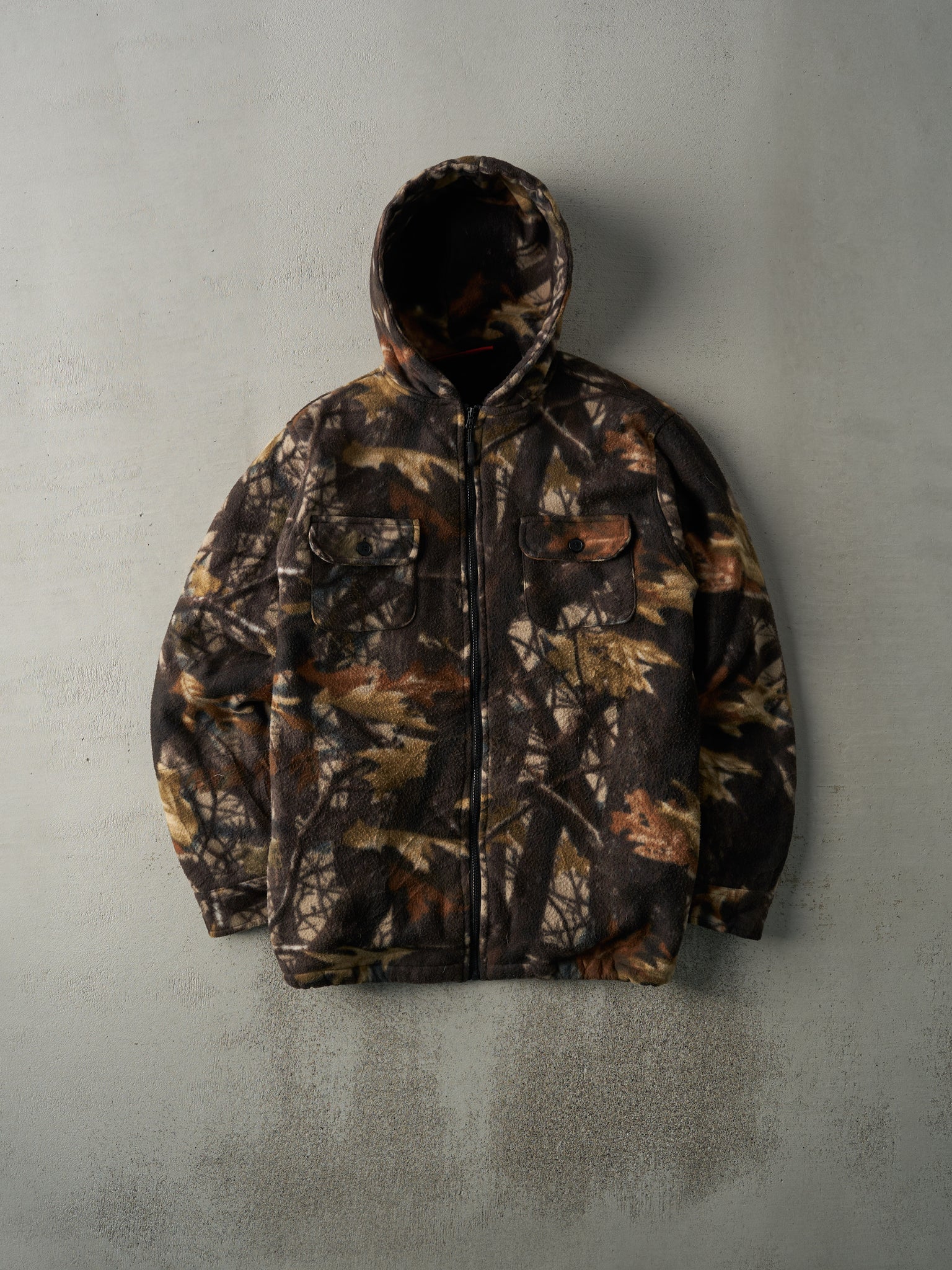 Vintage Y2K Camo Sherpa Lined Hooded Fleece Jacket (S/M)