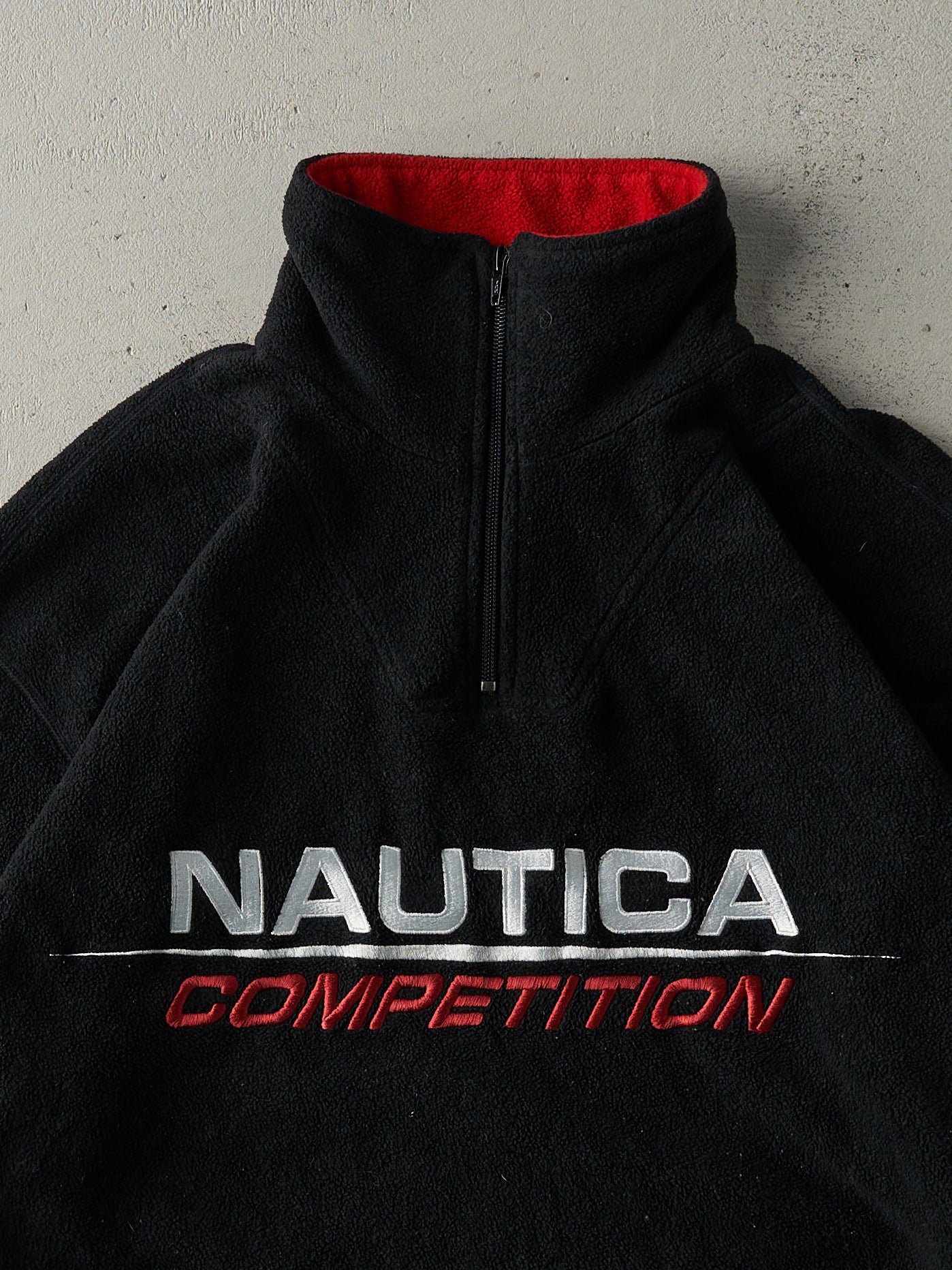 Vintage 90s Black Nautica Embroidered Quarter Zip Fleece Sweater (L)