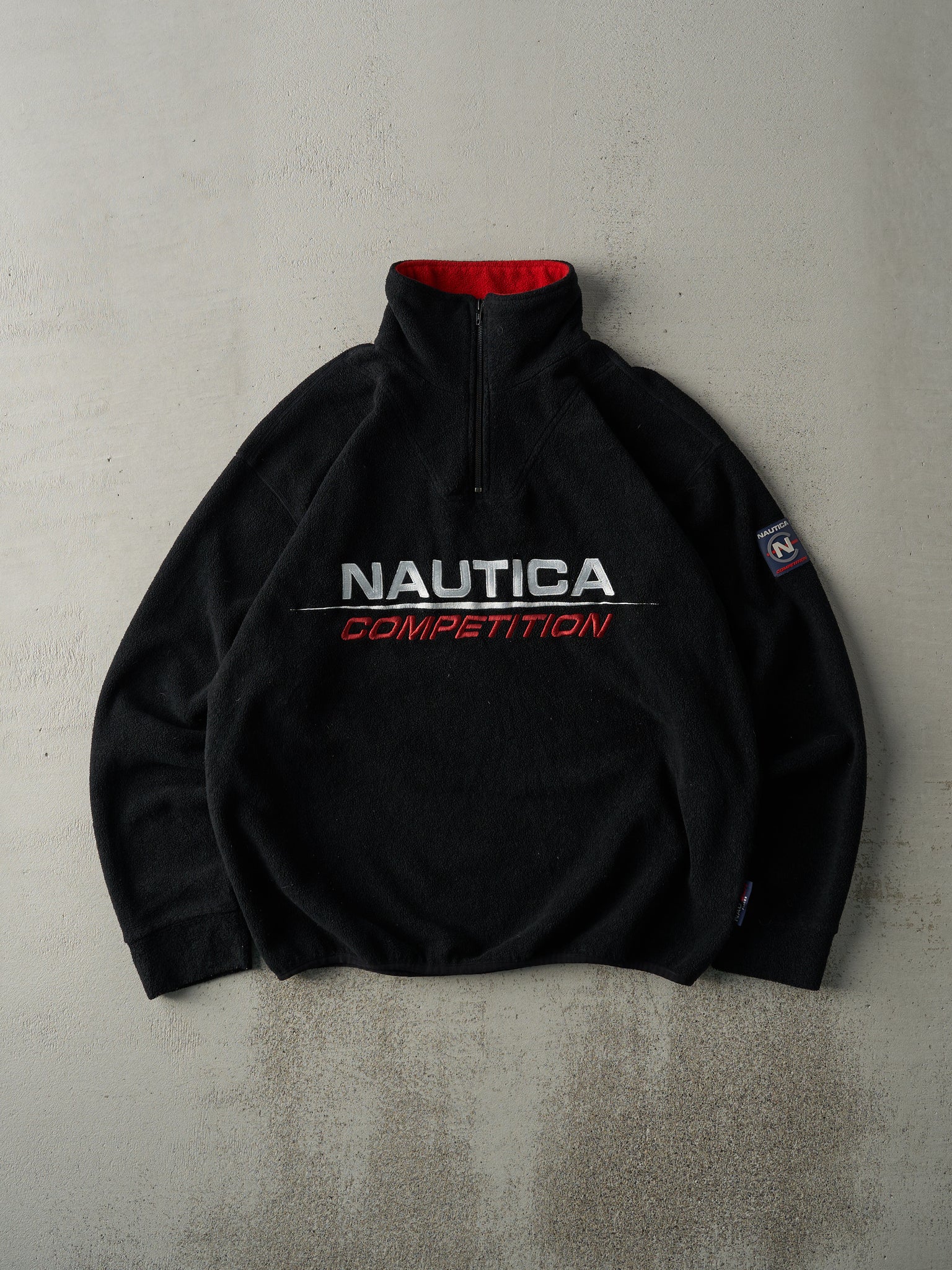 Vintage 90s Black Nautica Embroidered Quarter Zip Fleece Sweater (L)