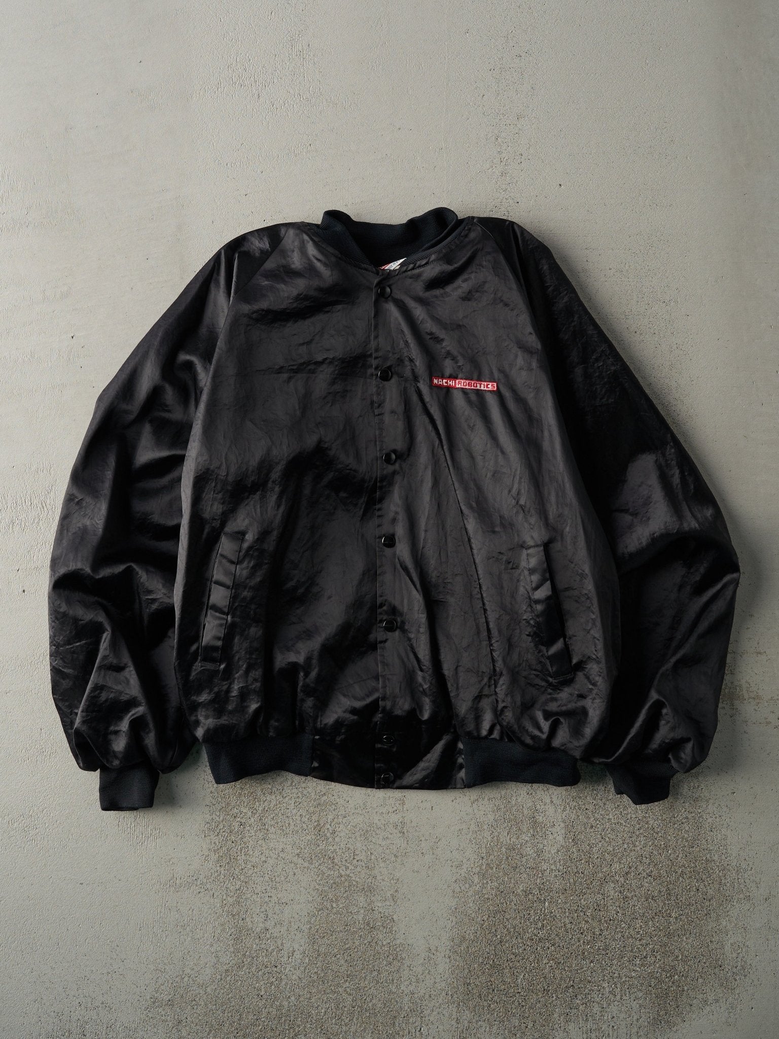 Vintage 90s Black Nachi Robotics Satin Bomber Jacket (L)