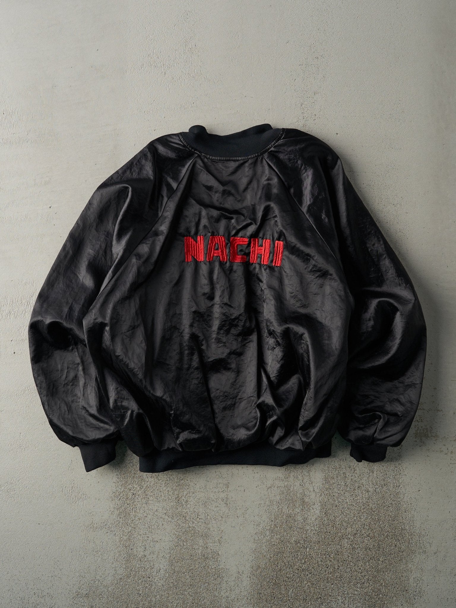 Vintage 90s Black Nachi Robotics Satin Bomber Jacket (L)