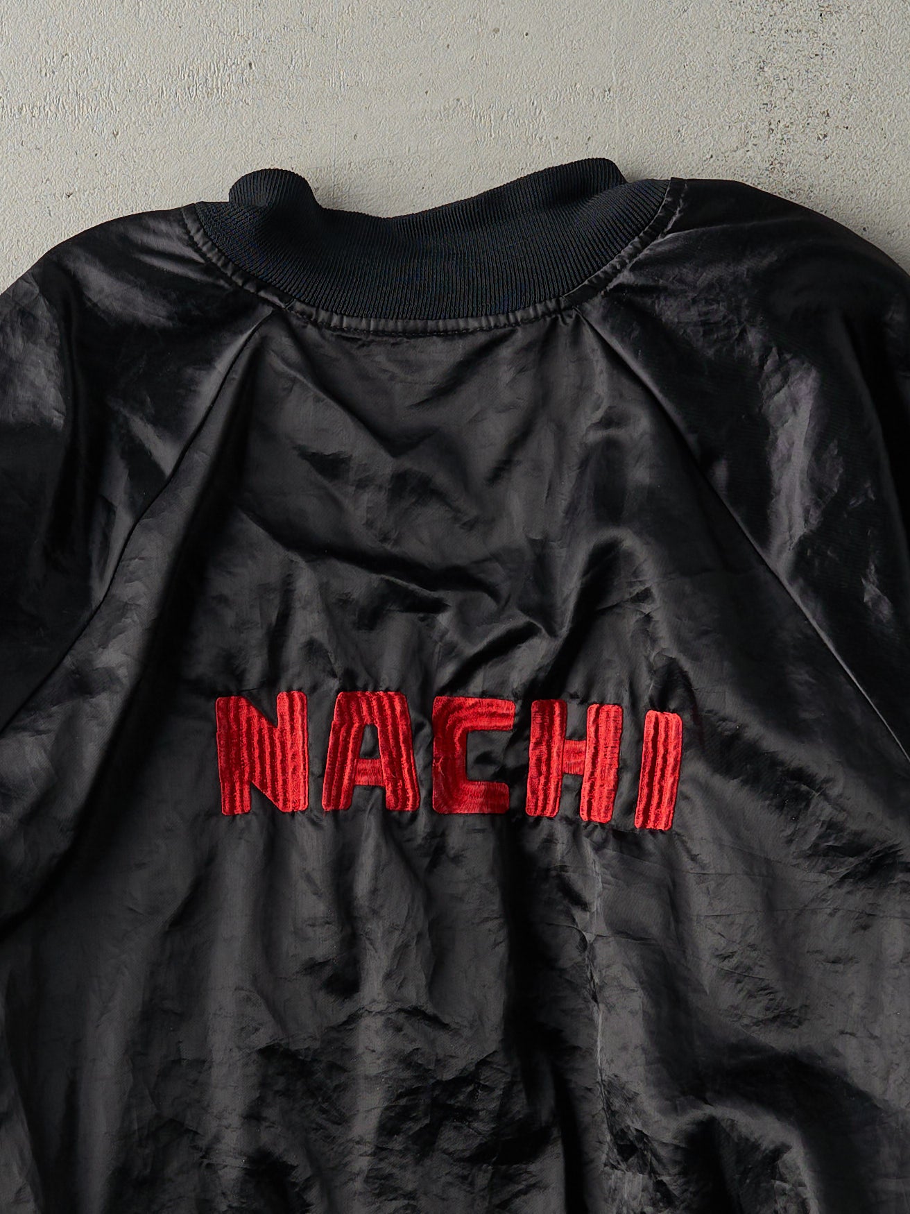 Vintage 90s Black Nachi Robotics Satin Bomber Jacket (L)