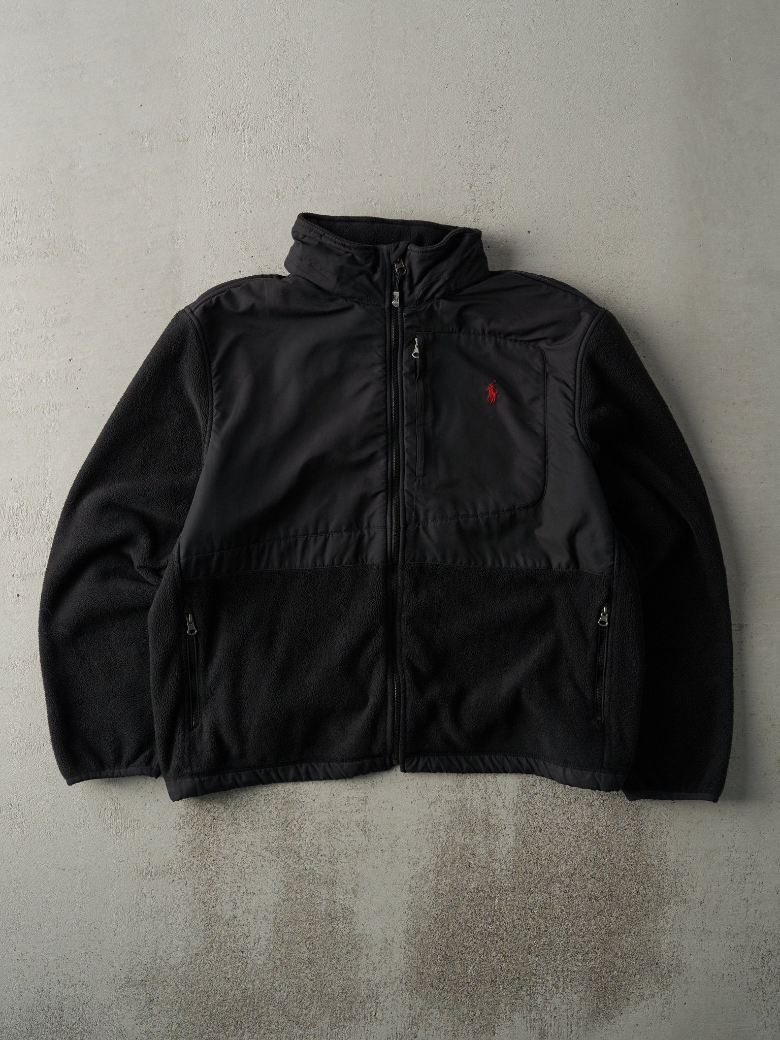 Vintage 90s Black Polo by Ralph Lauren Zip Up Fleece Jacket (L)