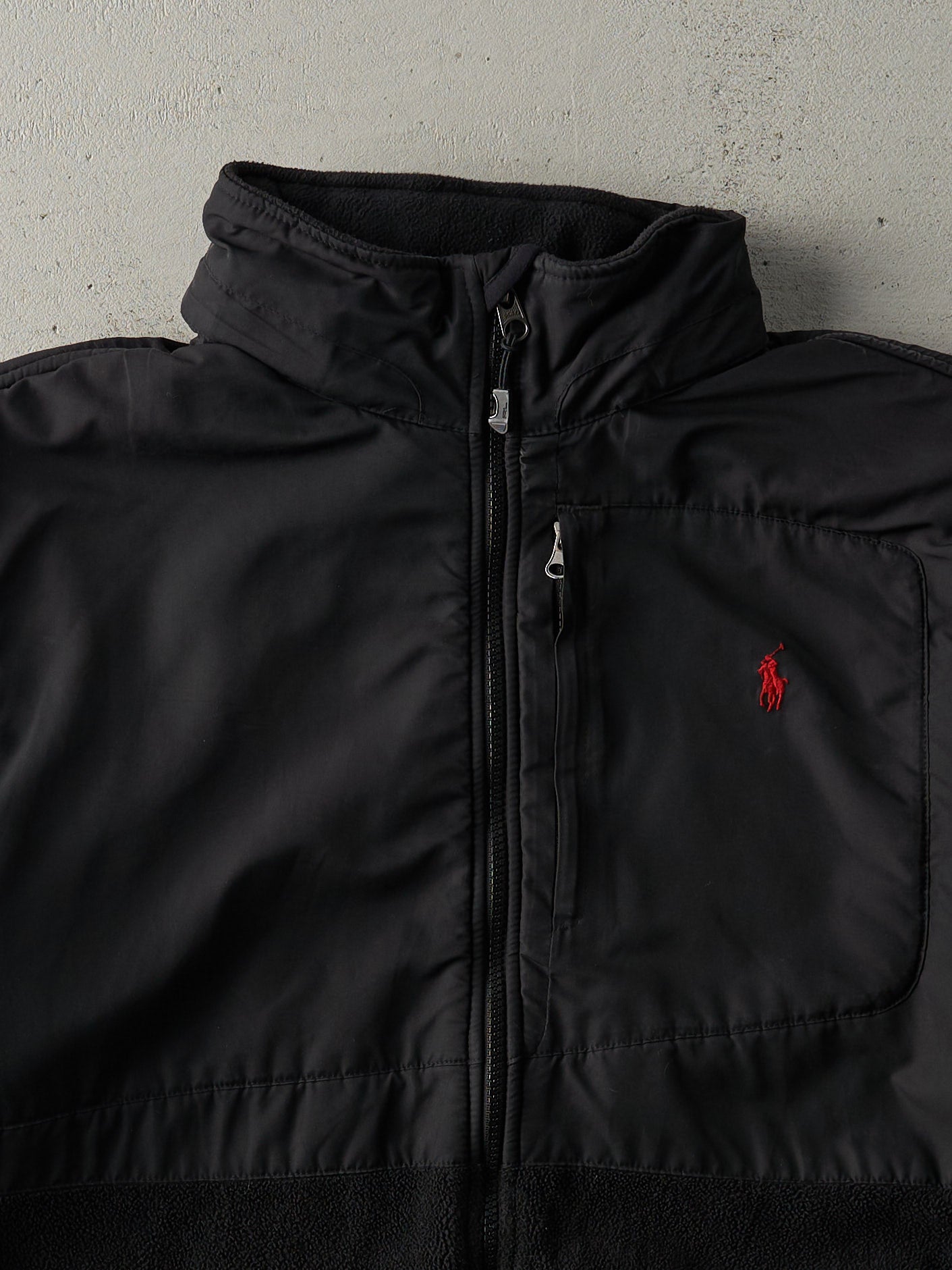 Vintage 90s Black Polo by Ralph Lauren Zip Up Fleece Jacket (L)