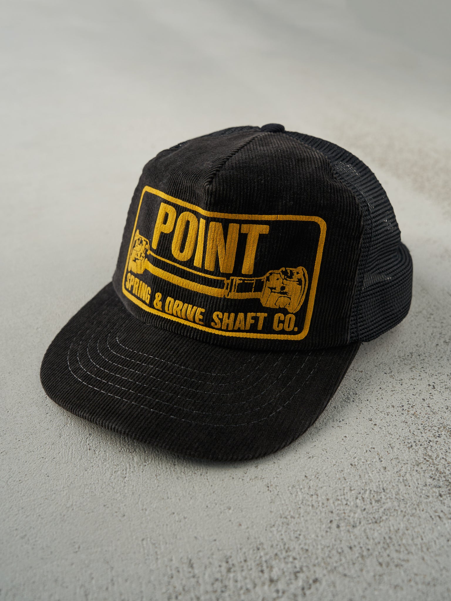Vintage 80s Black Point Spring & Drive Shaft Co. Corduroy Trucker Hat