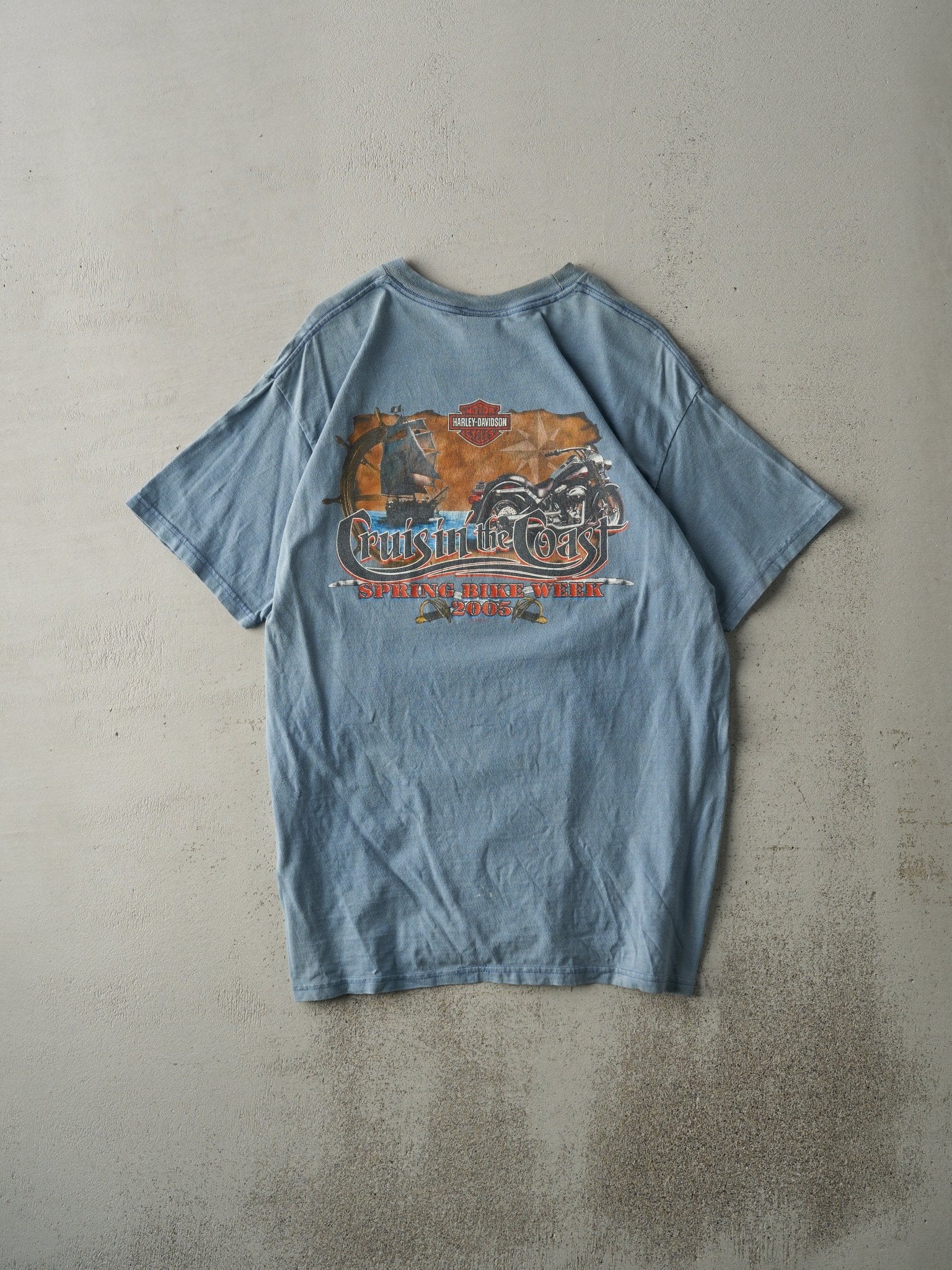 Vintage 05' Slate Blue Myrtle Beach Bike Week Harley Davidson Tee (M)