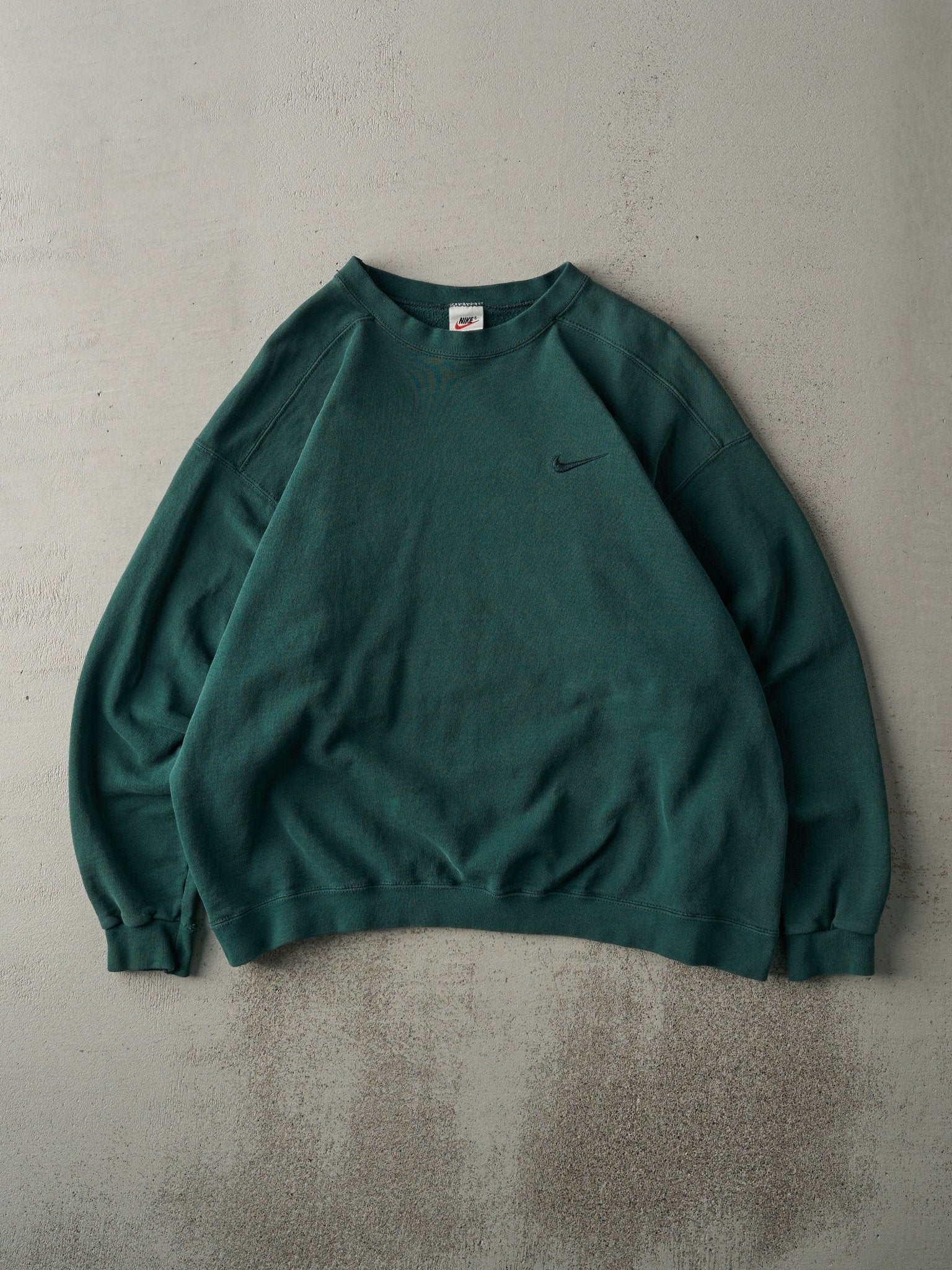 Vintage 90s Forest Green Tonal Embroidered Nike Swoosh Boxy Crewneck (L)