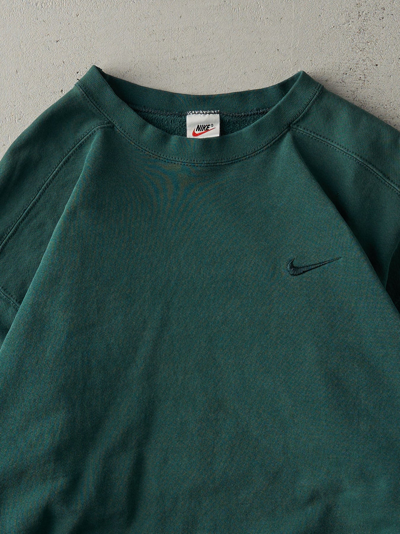 Vintage 90s Forest Green Tonal Embroidered Nike Swoosh Boxy Crewneck (L)