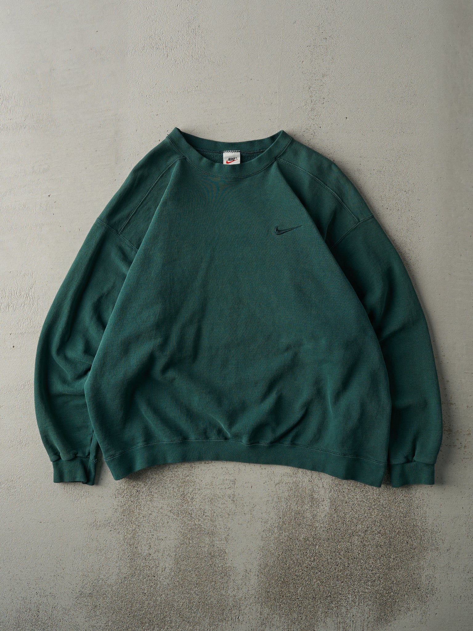 Vintage 90s Forest Green Tonal Embroidered Nike Swoosh Boxy Crewneck (L)