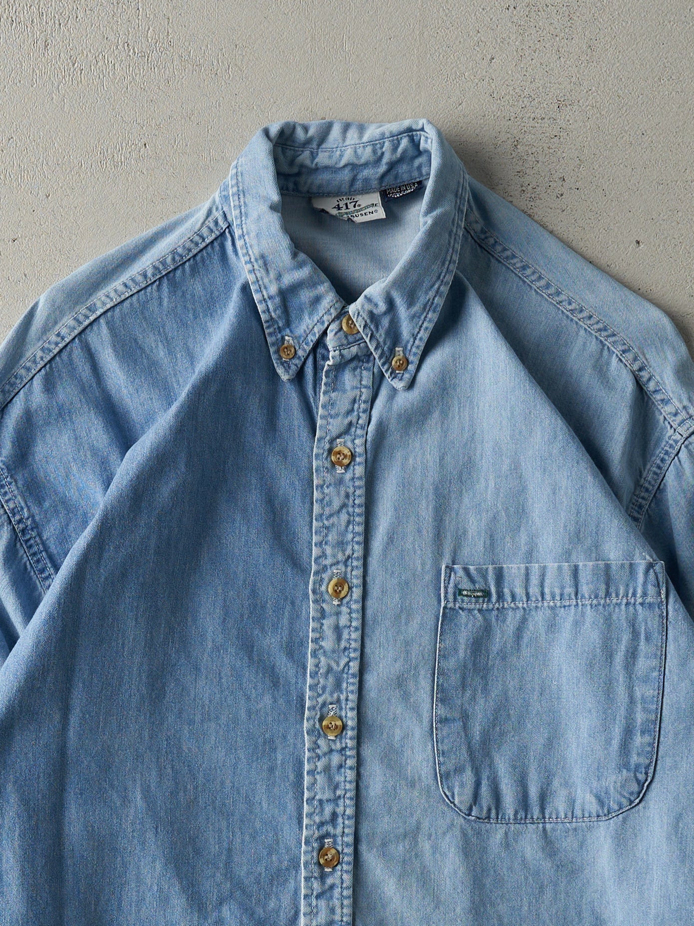 Vintage 90s Light Wash Denim Blank Button Up (M)