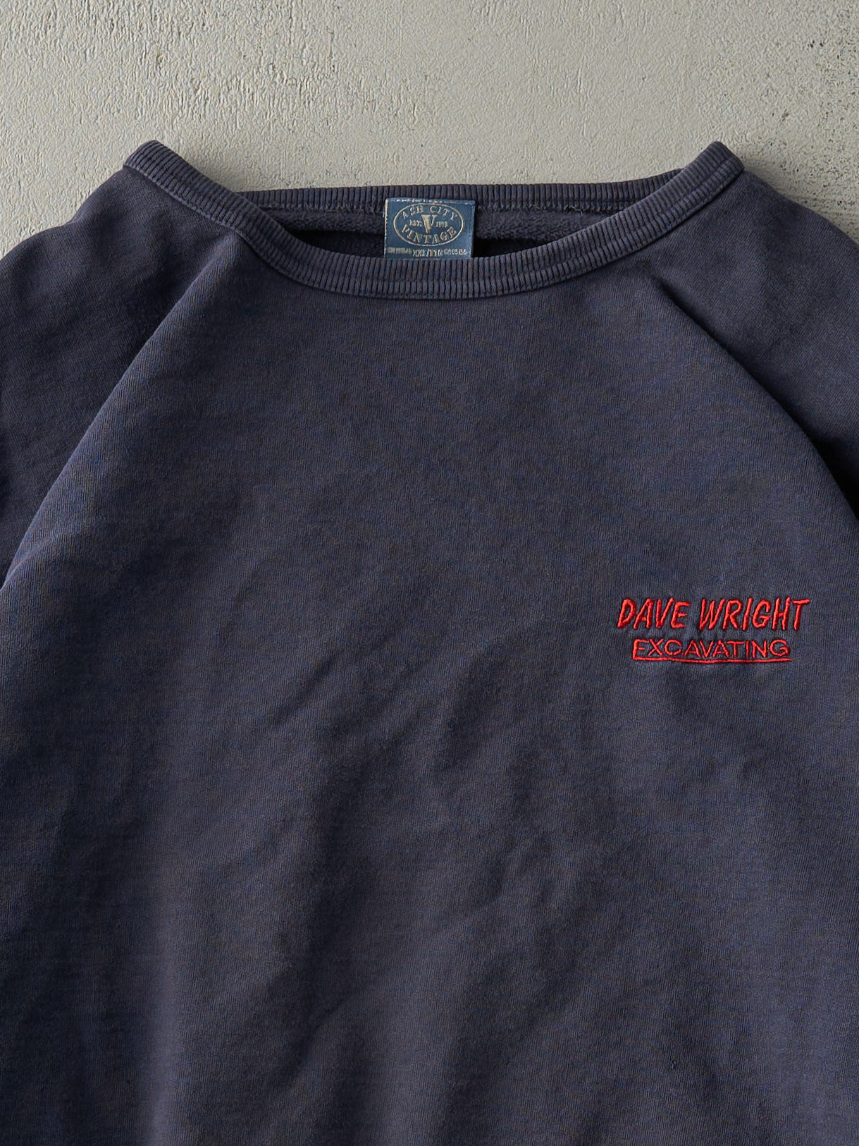 Vintage Y2K Faded Navy Blue Embroidered Logo Crewneck (XL)