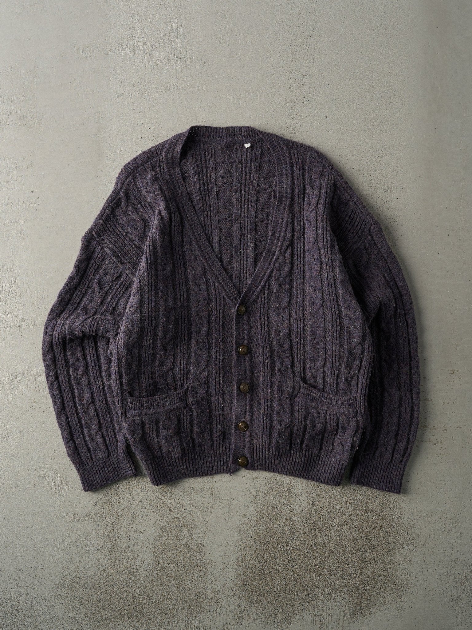 Vintage 80s Purple Cable Knit Cardigan (L)