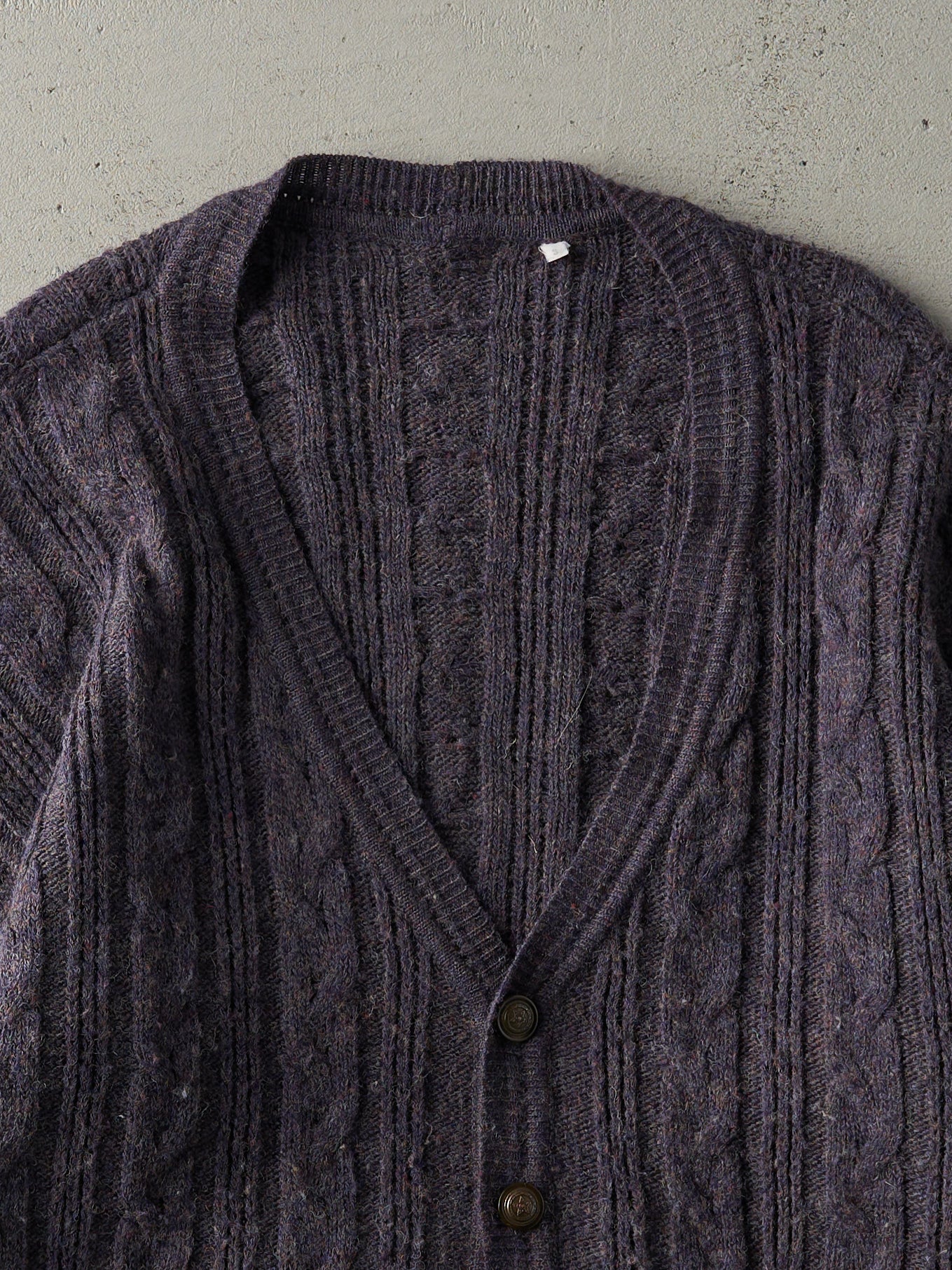 Vintage 80s Purple Cable Knit Cardigan (L)