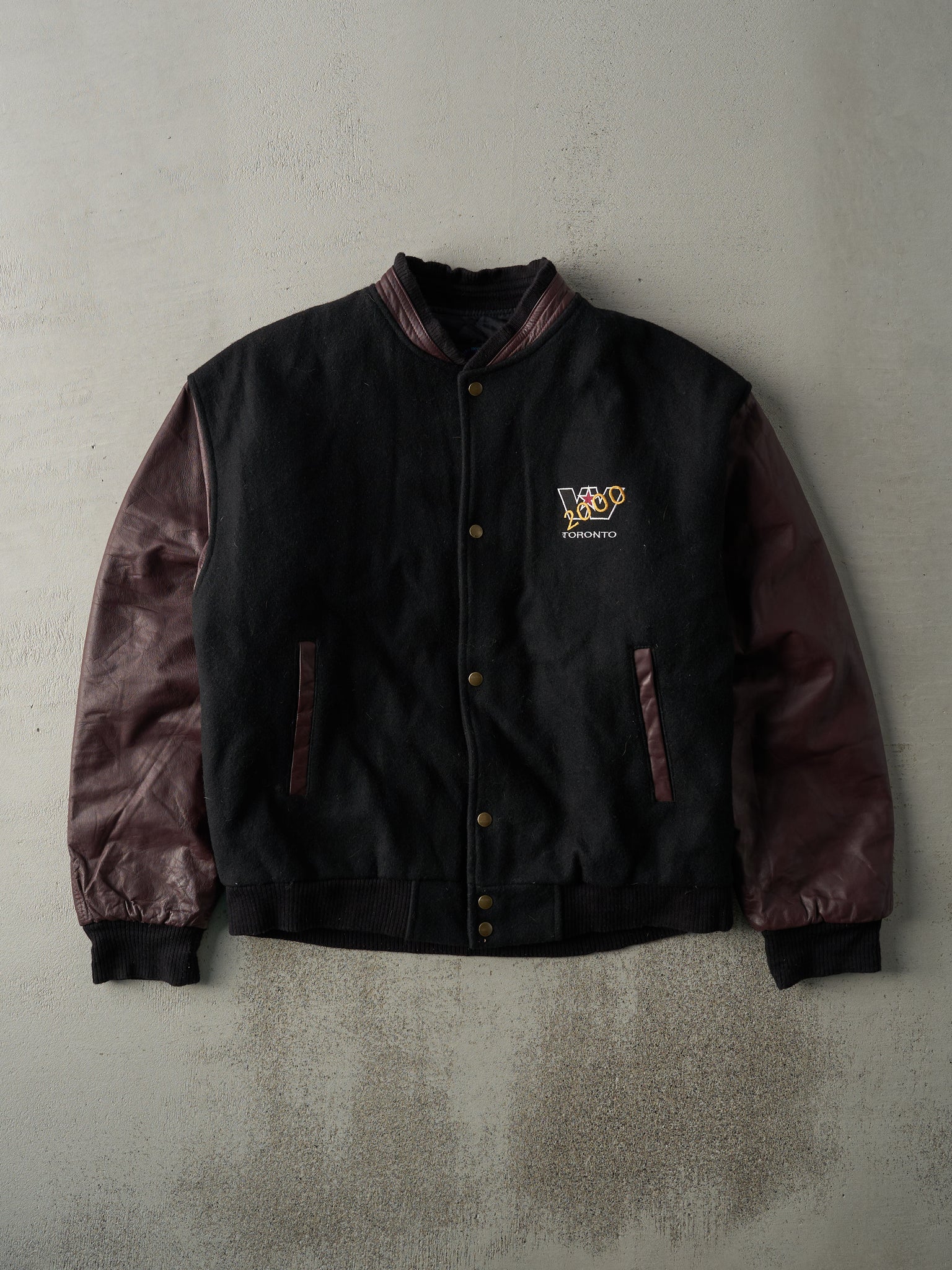 Vintage Y2K Black & Burgundy Western Star Trucking Varsity Jacket (XL)