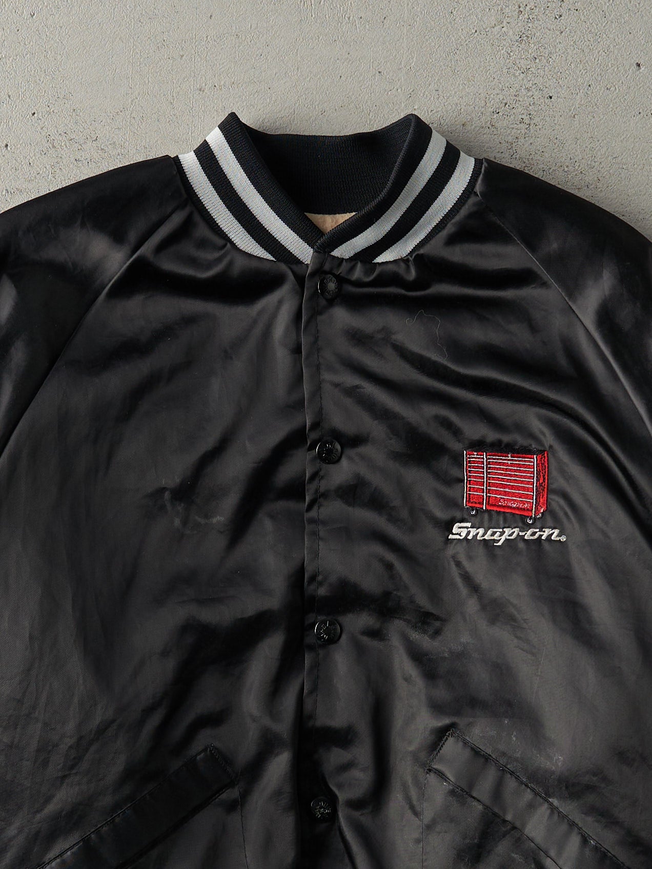 Vintage 80s Black Snap-On Nylon Bomber Jacket (S/M)