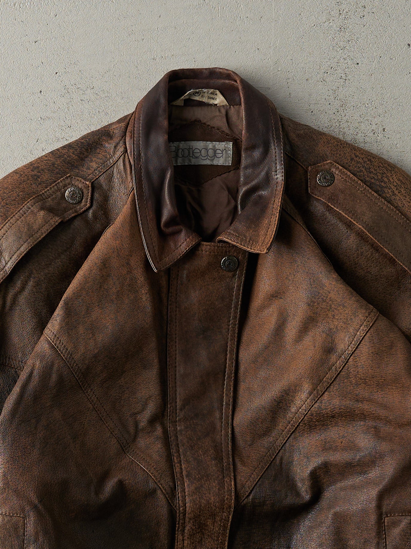 Vintage 80s Brown Bootlegger Leather Jacket (L)