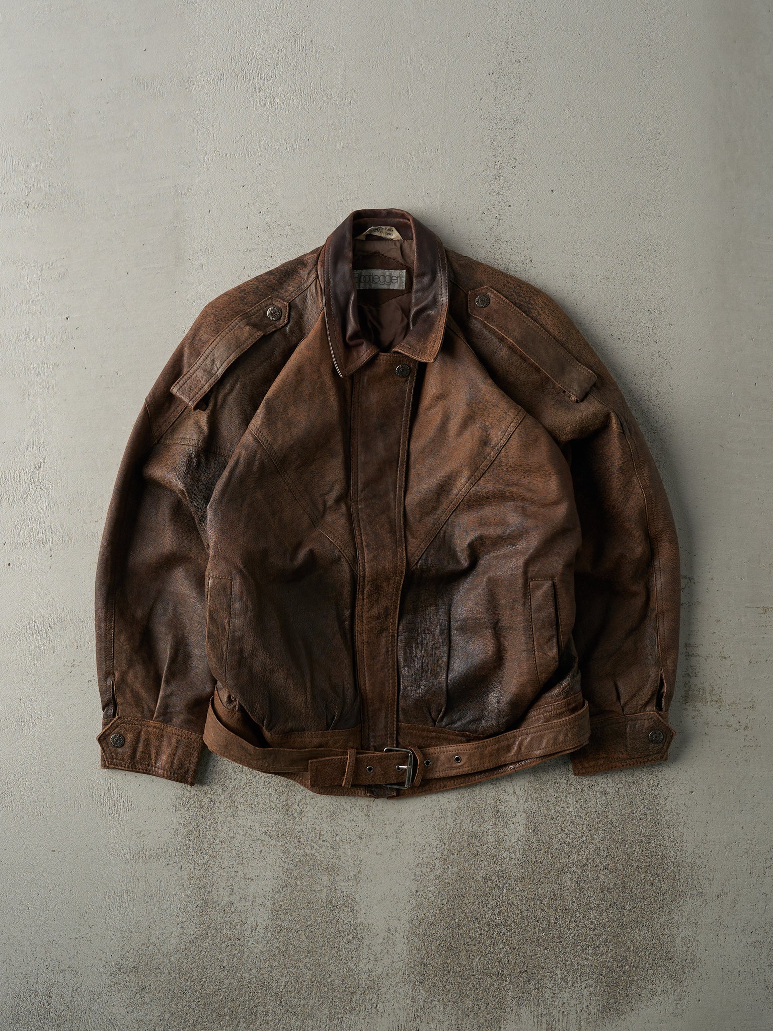 Vintage 80s Brown Bootlegger Leather Jacket (L)