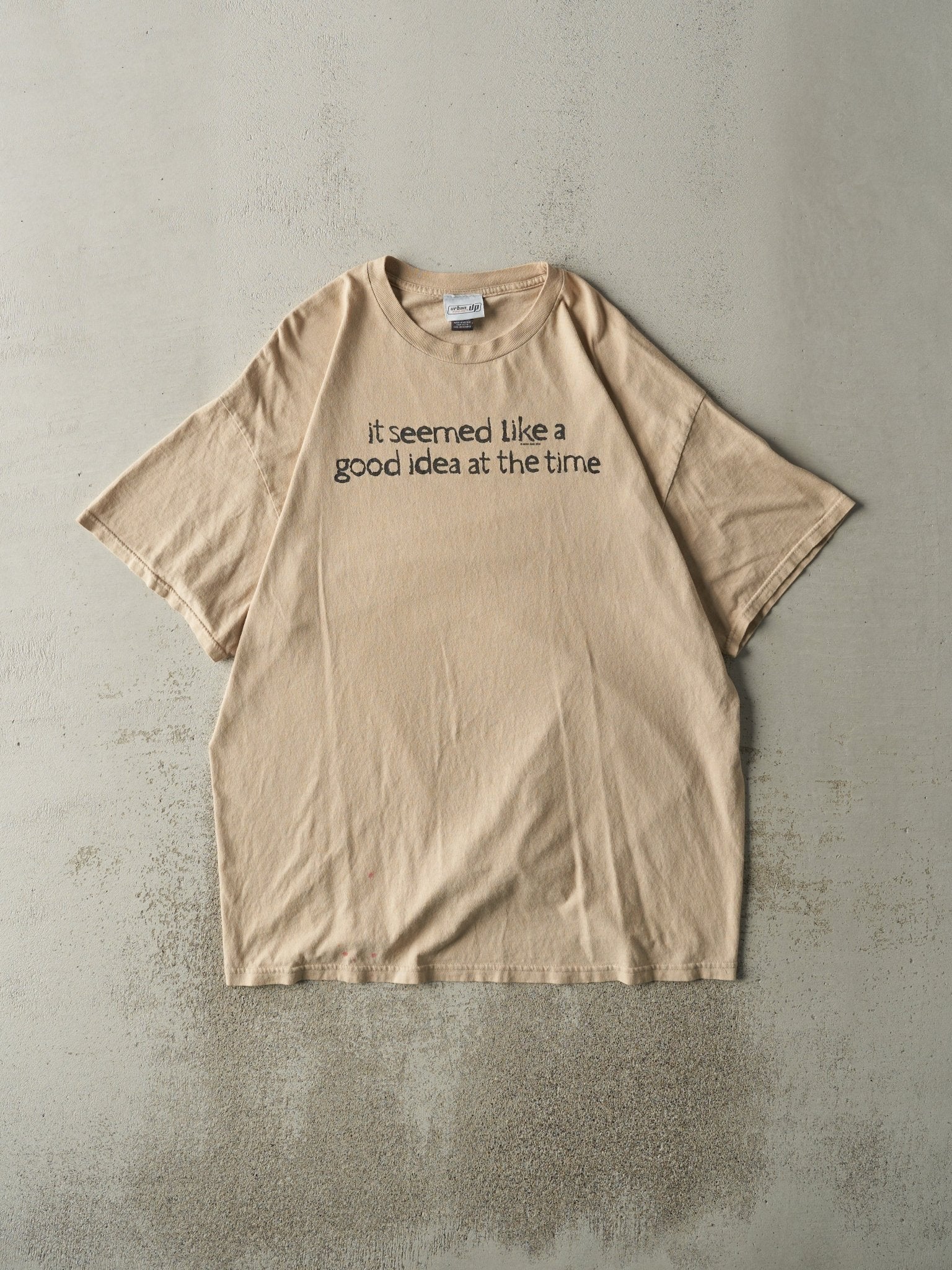 Vintage 90s Beige "Good Idea" Slogan Tee (XL/XXL)