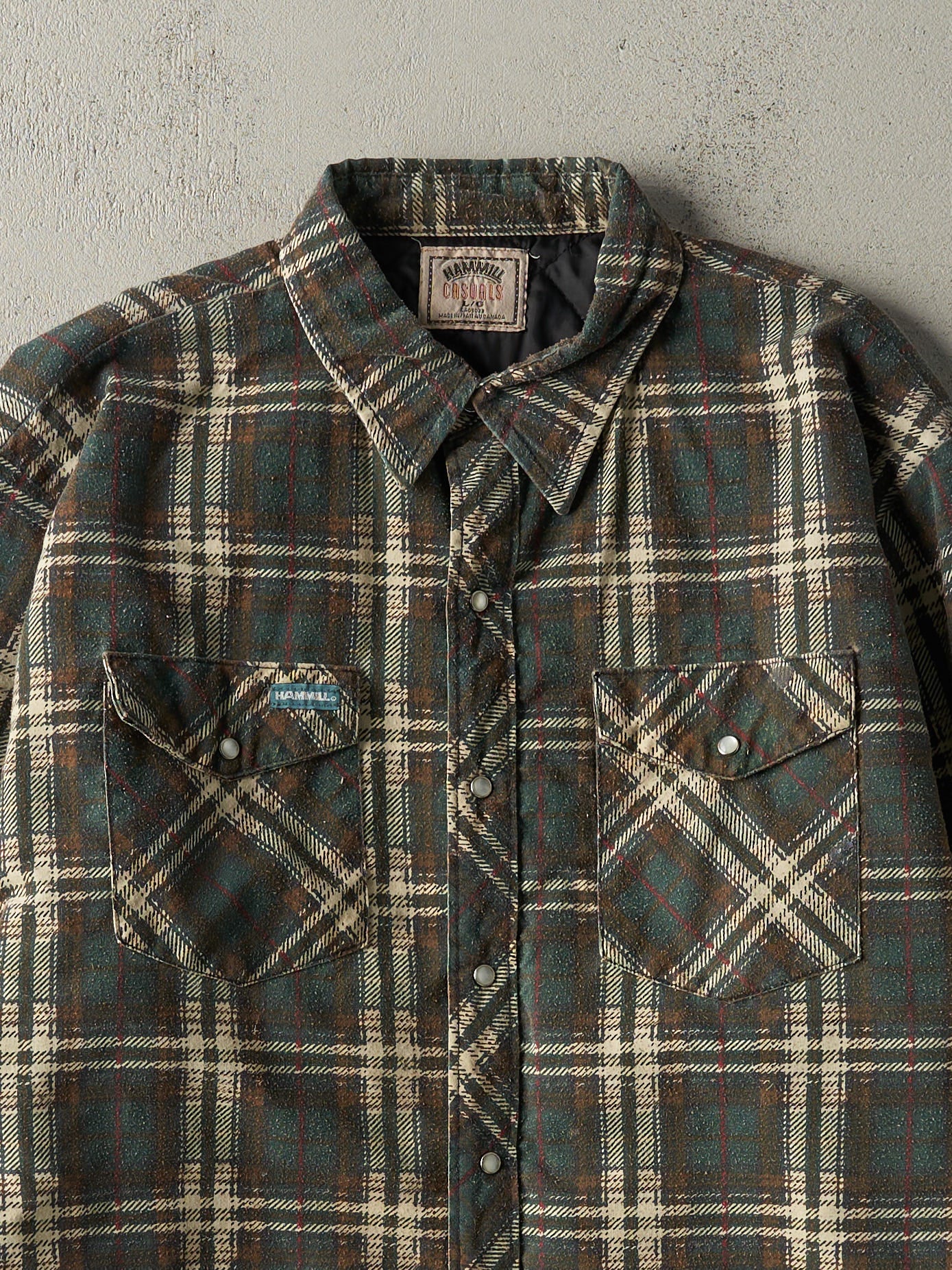 Vintage 90s Green & Brown Quilt Lined Flannel Button Up (L)