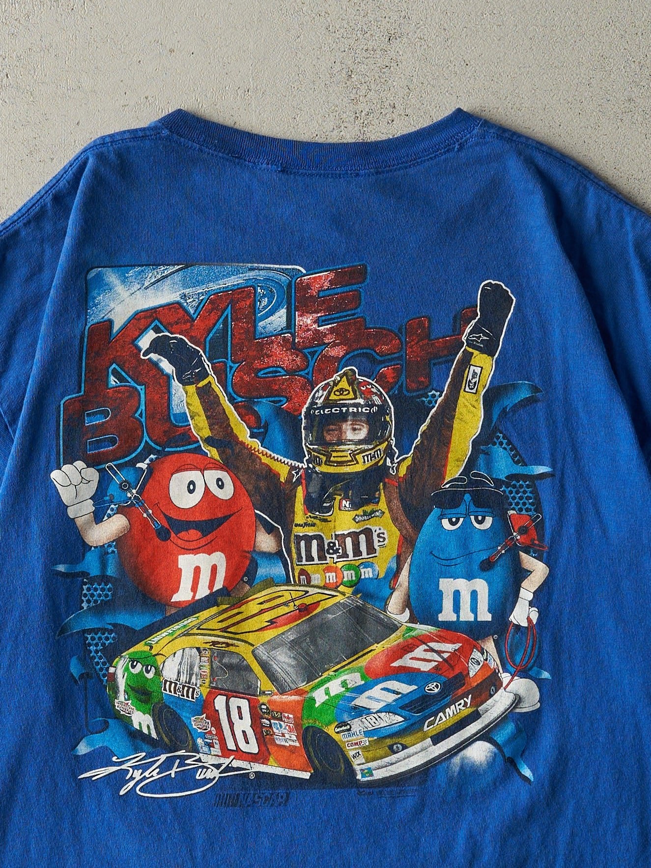 Vintage Y2K Blue M&M Kyle Busch Nascar Racing Tee (XL)