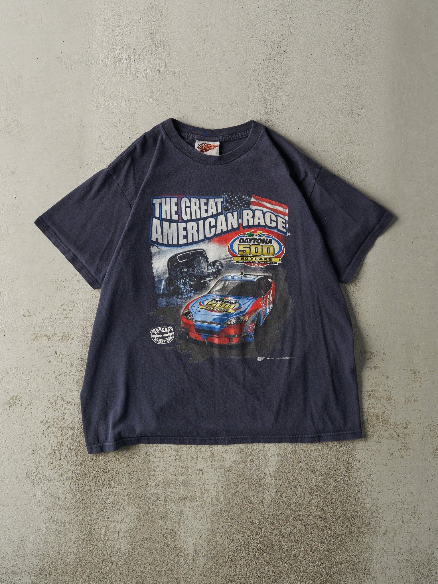 Vintage 08' Navy Blue Daytona 500 Anniversary Nascar Racing Tee (L/XL)