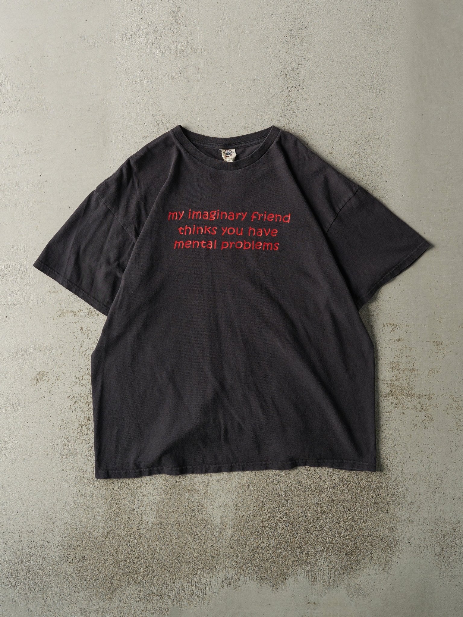 Vintage Y2K Black "Imaginary Friend" Slogan Tee (L)
