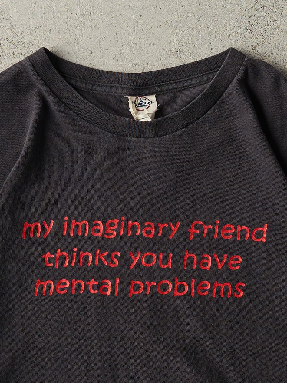 Vintage Y2K Black "Imaginary Friend" Slogan Tee (L)