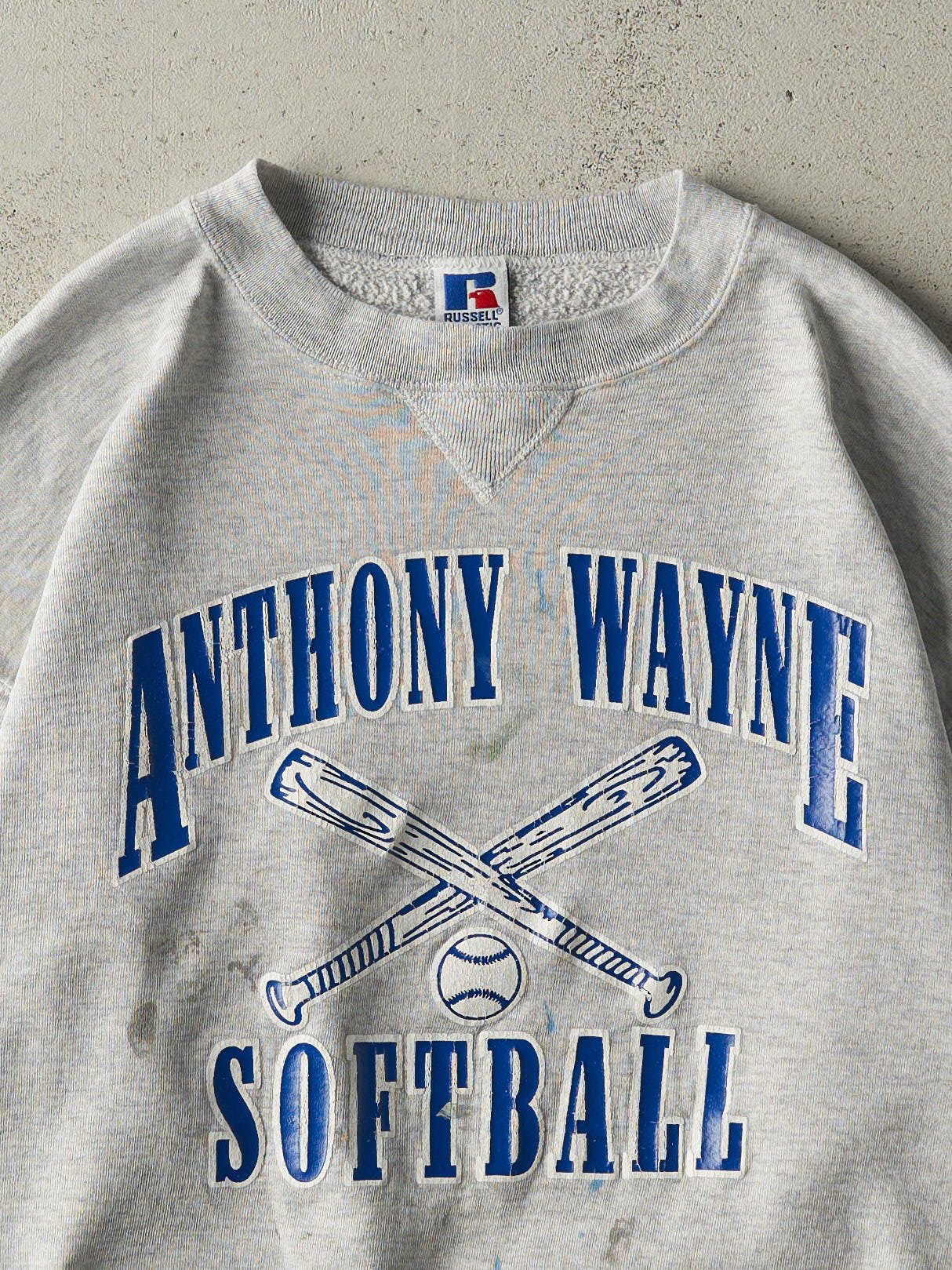 Vintage 90s Heather Grey Anthony Wayne Softball Russell Athletic Crewneck (M/L)