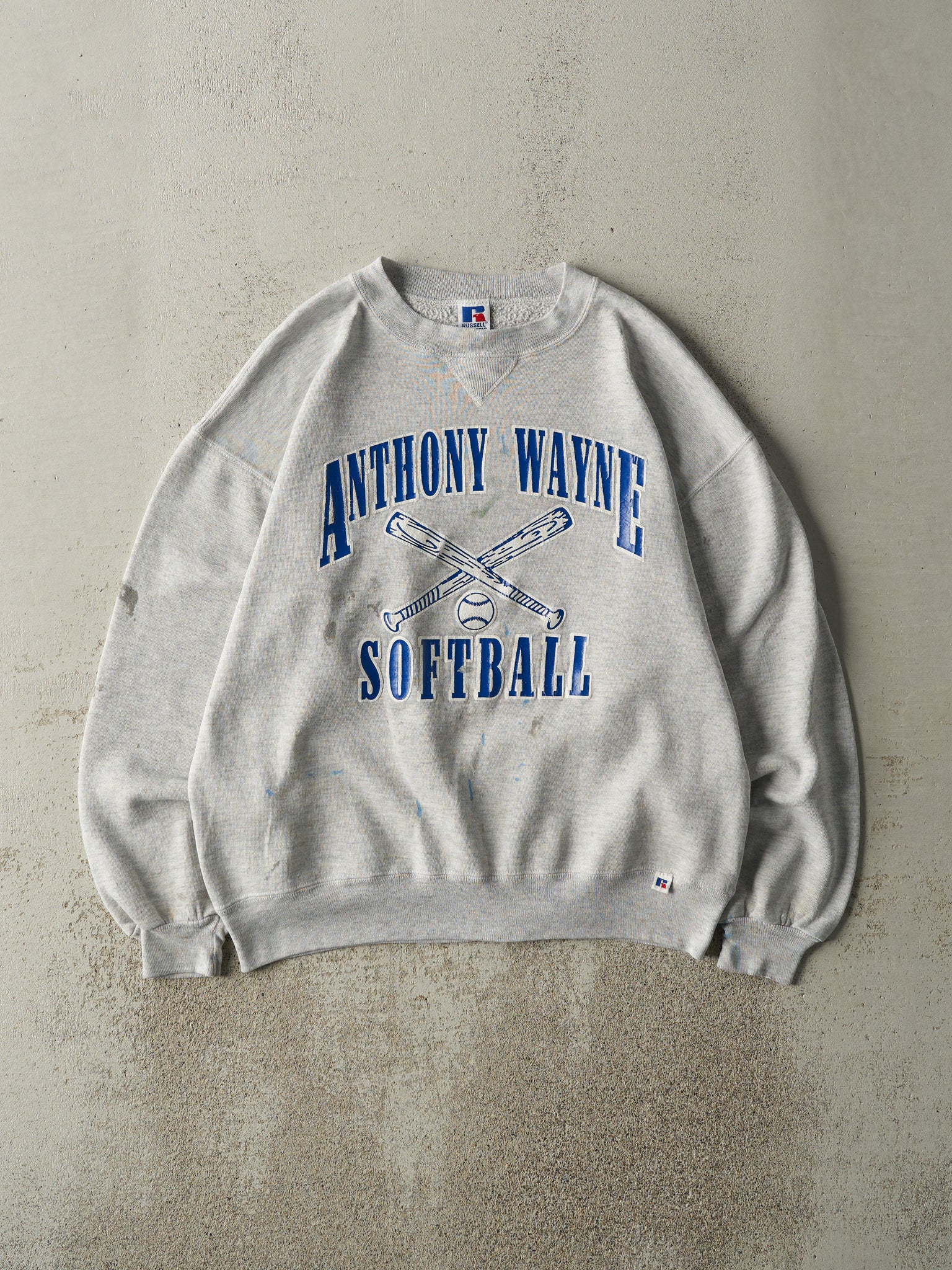 Vintage 90s Heather Grey Anthony Wayne Softball Russell Athletic Crewneck (M/L)